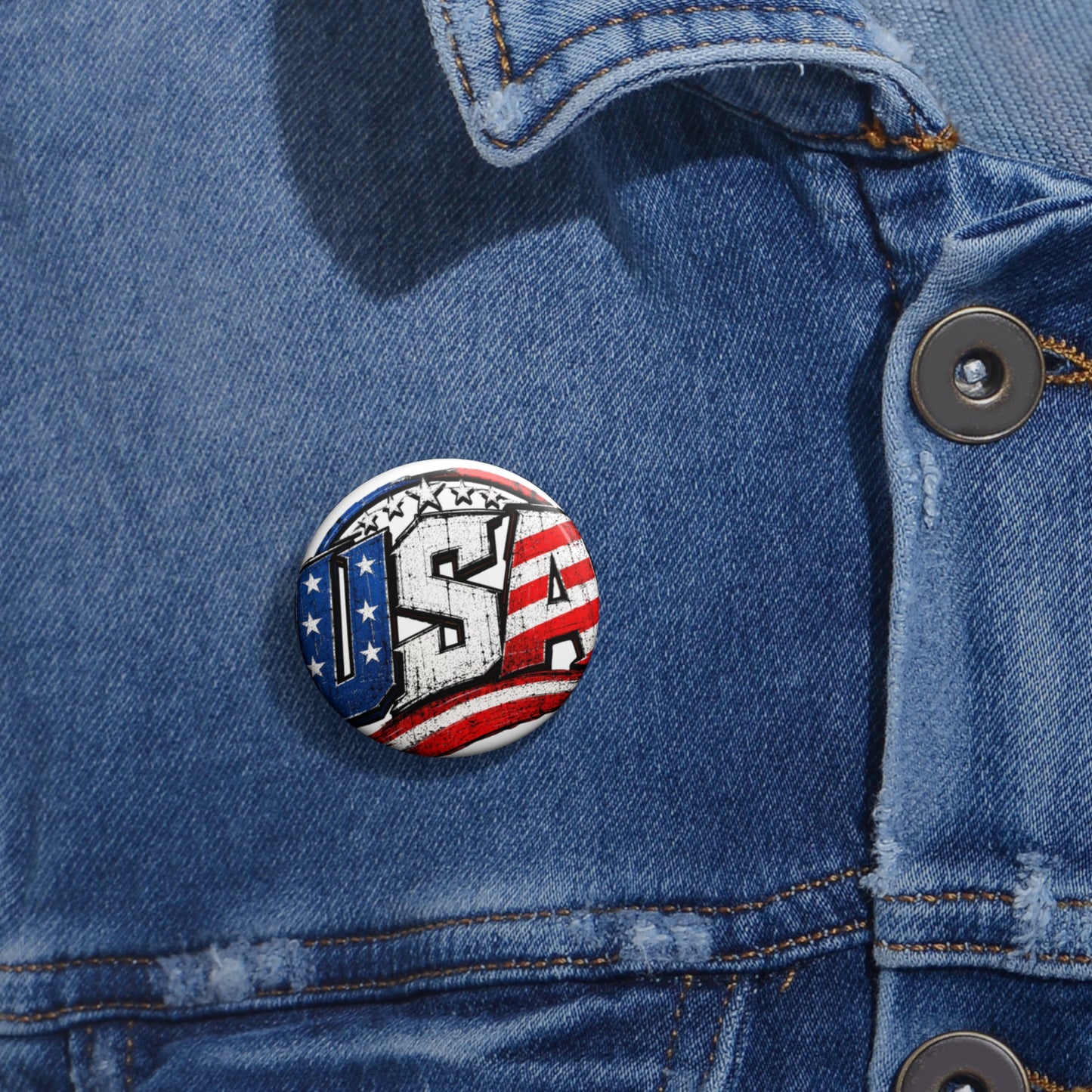 USA Flag Pin Button — Patriotic Round Lapel Pin for Fourth of July, Veterans, Parades