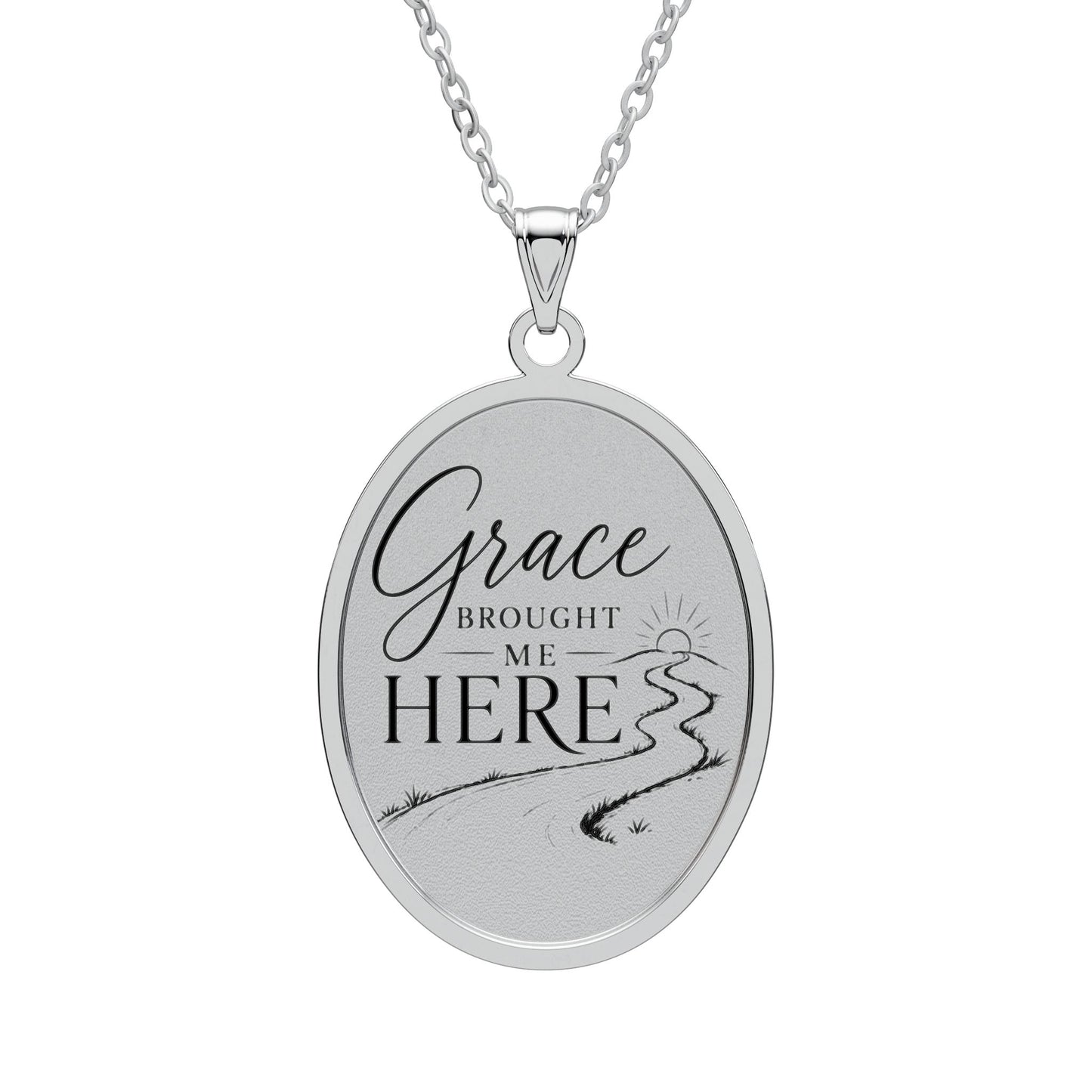 Oval Pendant — 'Grace Broke Me Here' Inspirational Engraved Necklace