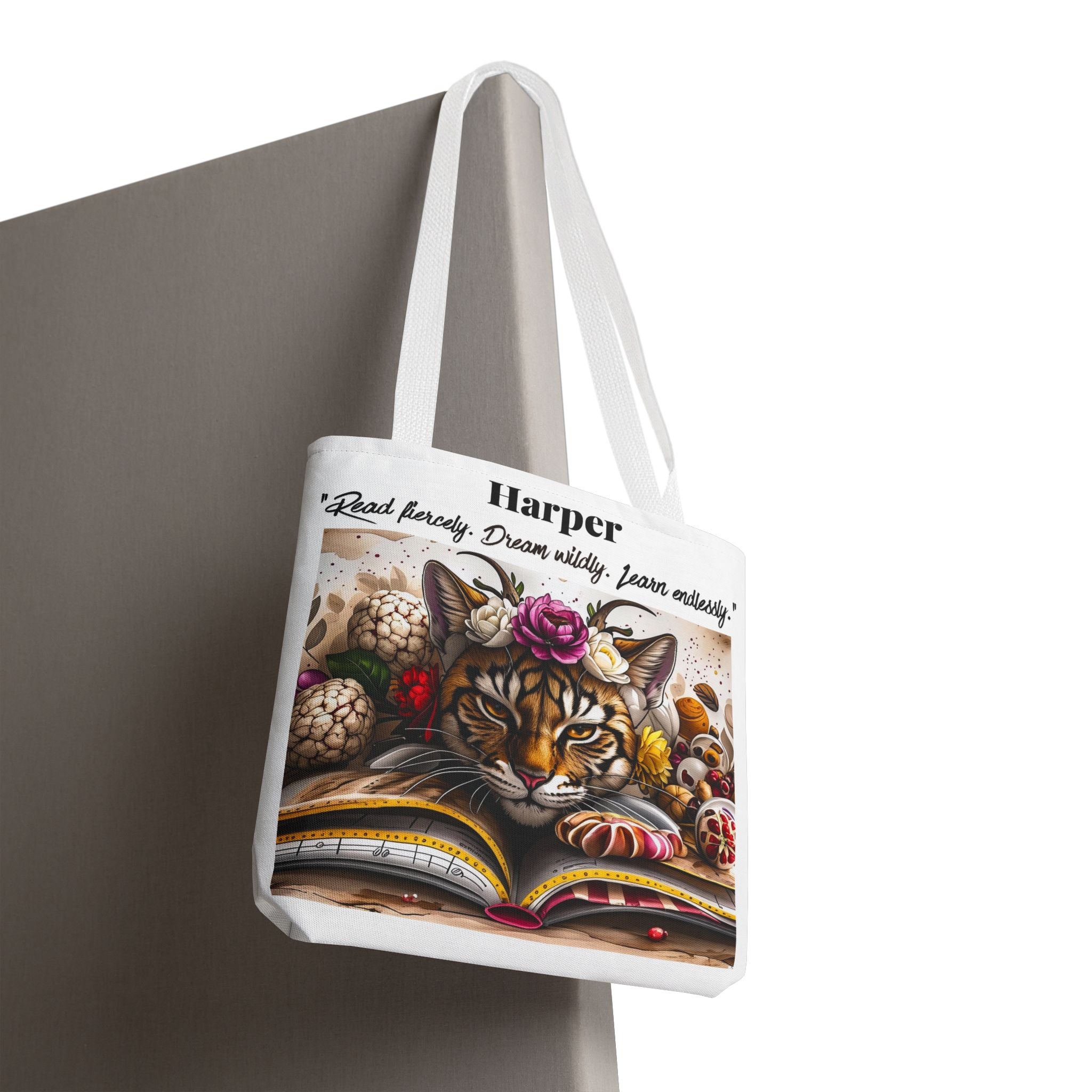 Personalized Reading Tote Bag | Custom Name Tote | Book Lover Bag | Library Bag | Reading Tiger Tote | Dream Wildly Book Bag