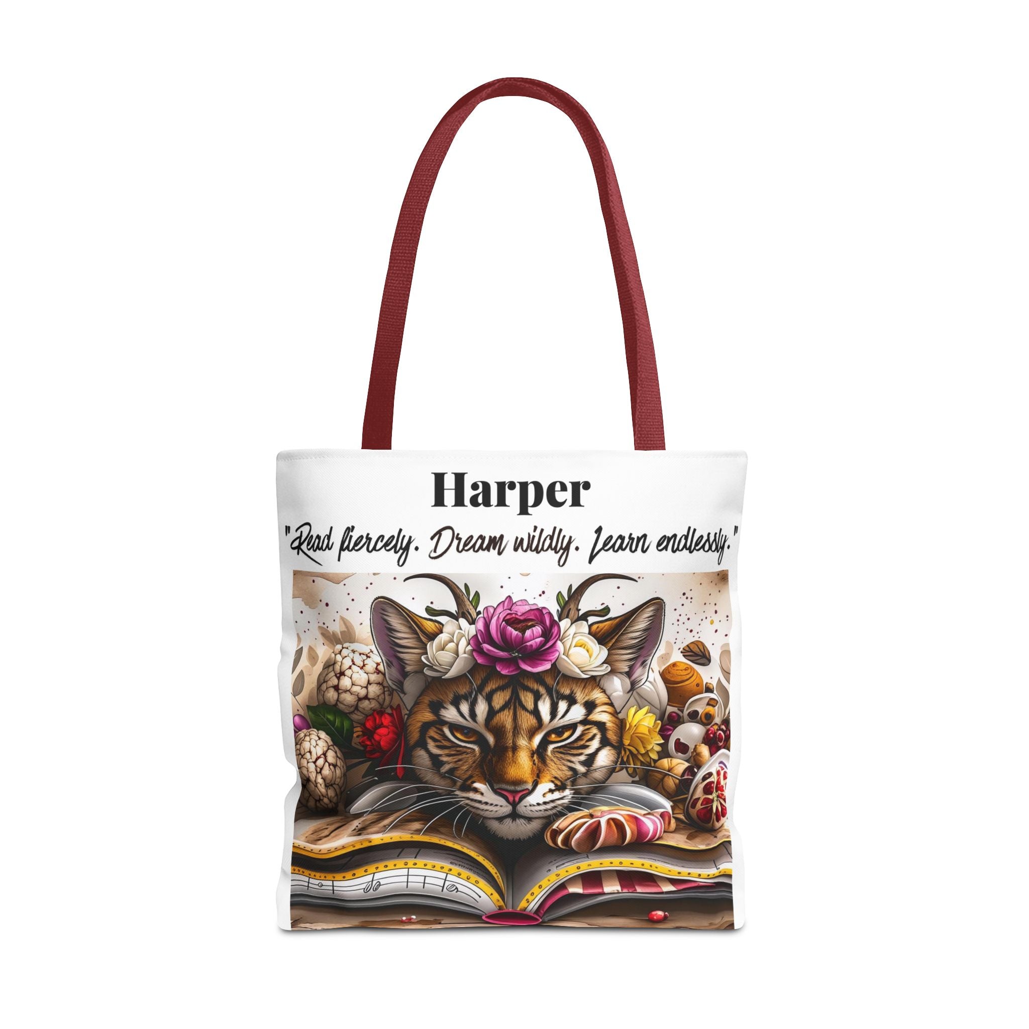 Personalized Reading Tote Bag | Custom Name Tote | Book Lover Bag | Library Bag | Reading Tiger Tote | Dream Wildly Book Bag