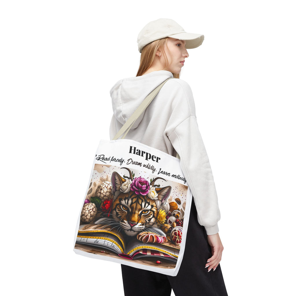 Personalized Reading Tote Bag | Custom Name Tote | Book Lover Bag | Library Bag | Reading Tiger Tote | Dream Wildly Book Bag