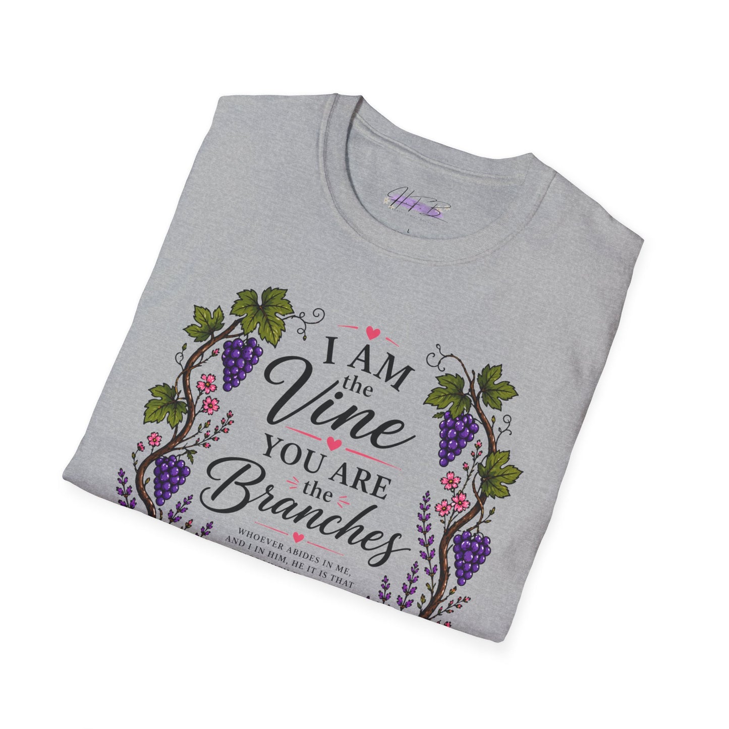 T-Shirt — "I Am the Vine, You Are the Branches" Floral Christian Graphic Tee