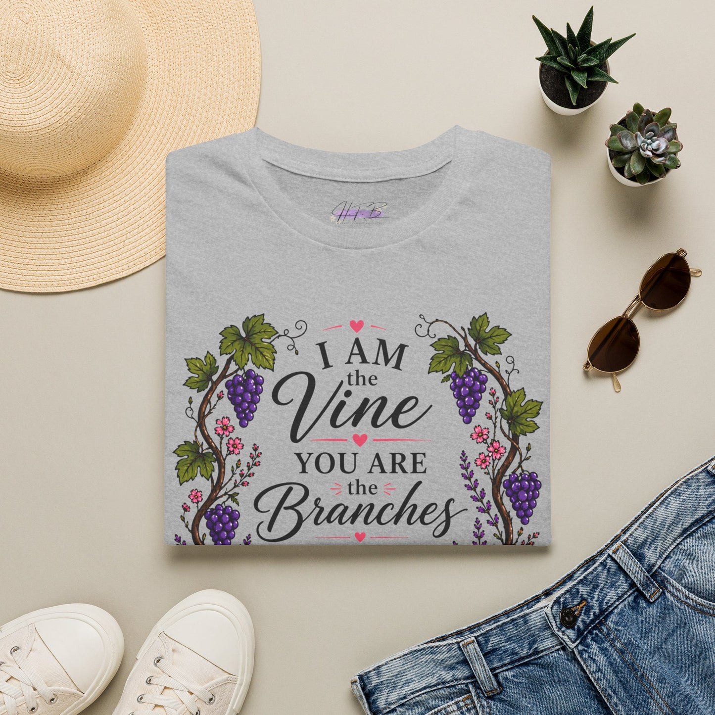 T-Shirt — "I Am the Vine, You Are the Branches" Floral Christian Graphic Tee
