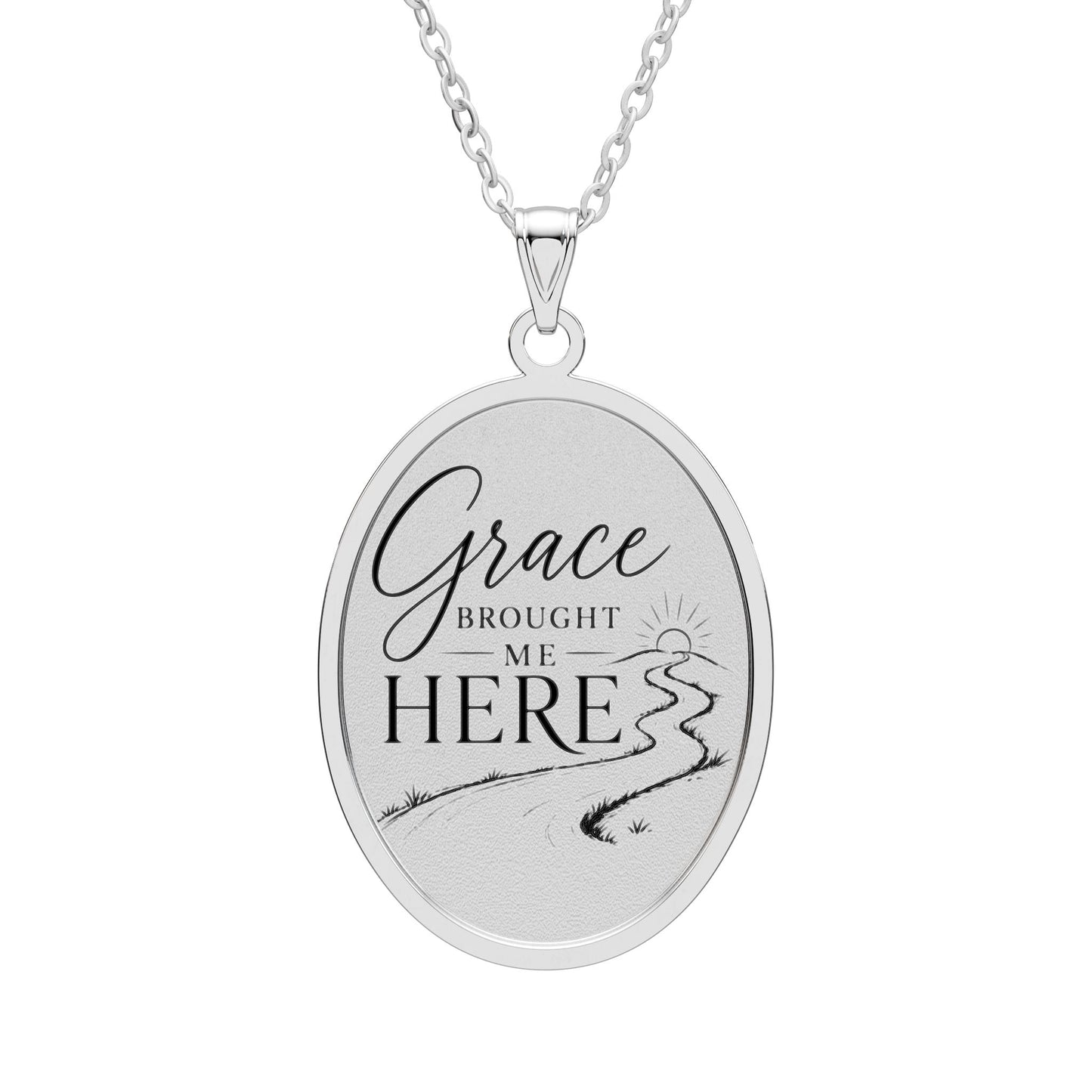 Oval Pendant — 'Grace Broke Me Here' Inspirational Engraved Necklace