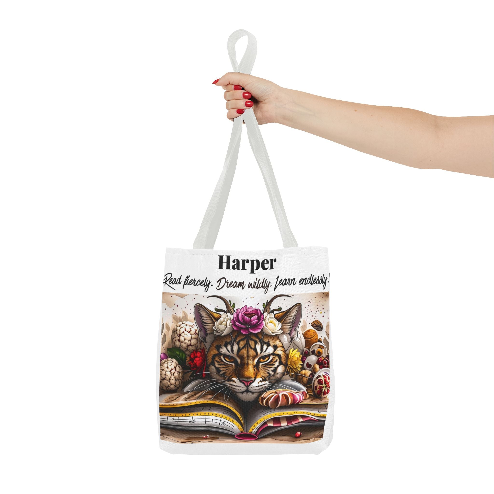 Personalized Reading Tote Bag | Custom Name Tote | Book Lover Bag | Library Bag | Reading Tiger Tote | Dream Wildly Book Bag