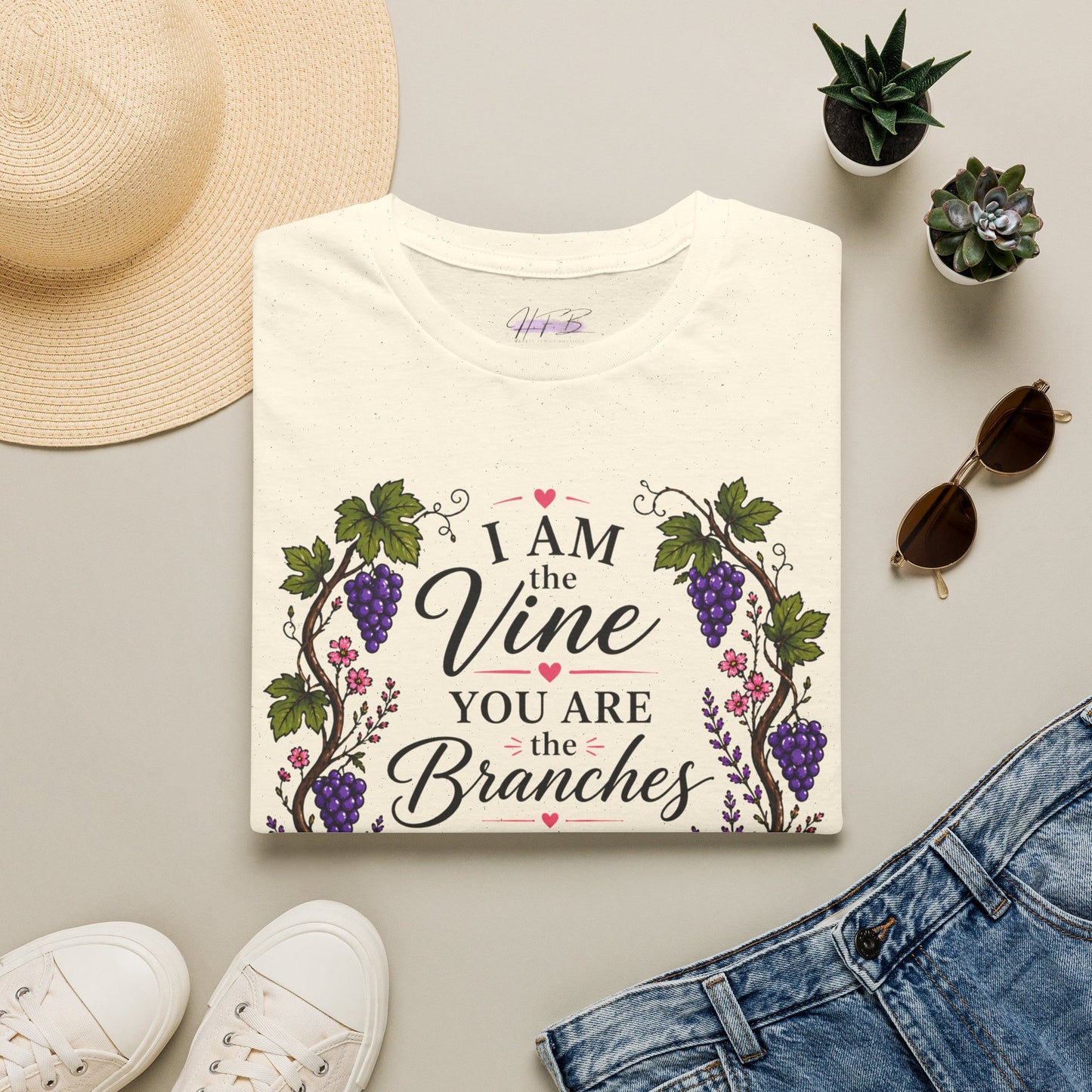 T-Shirt — "I Am the Vine, You Are the Branches" Floral Christian Graphic Tee