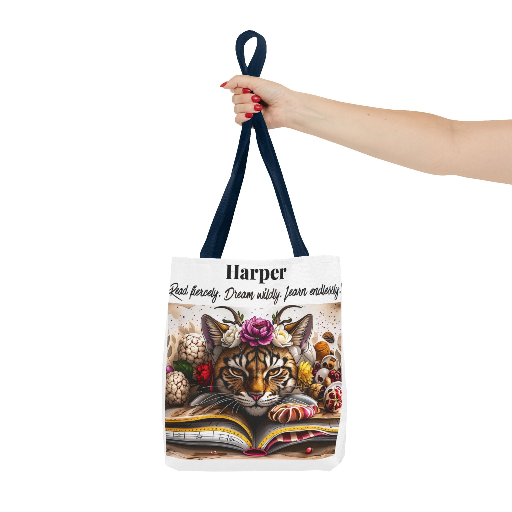 Personalized Reading Tote Bag | Custom Name Tote | Book Lover Bag | Library Bag | Reading Tiger Tote | Dream Wildly Book Bag