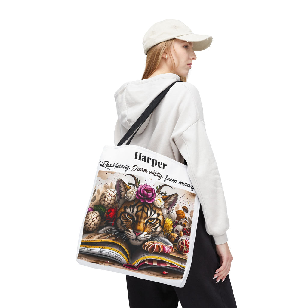 Personalized Reading Tote Bag | Custom Name Tote | Book Lover Bag | Library Bag | Reading Tiger Tote | Dream Wildly Book Bag