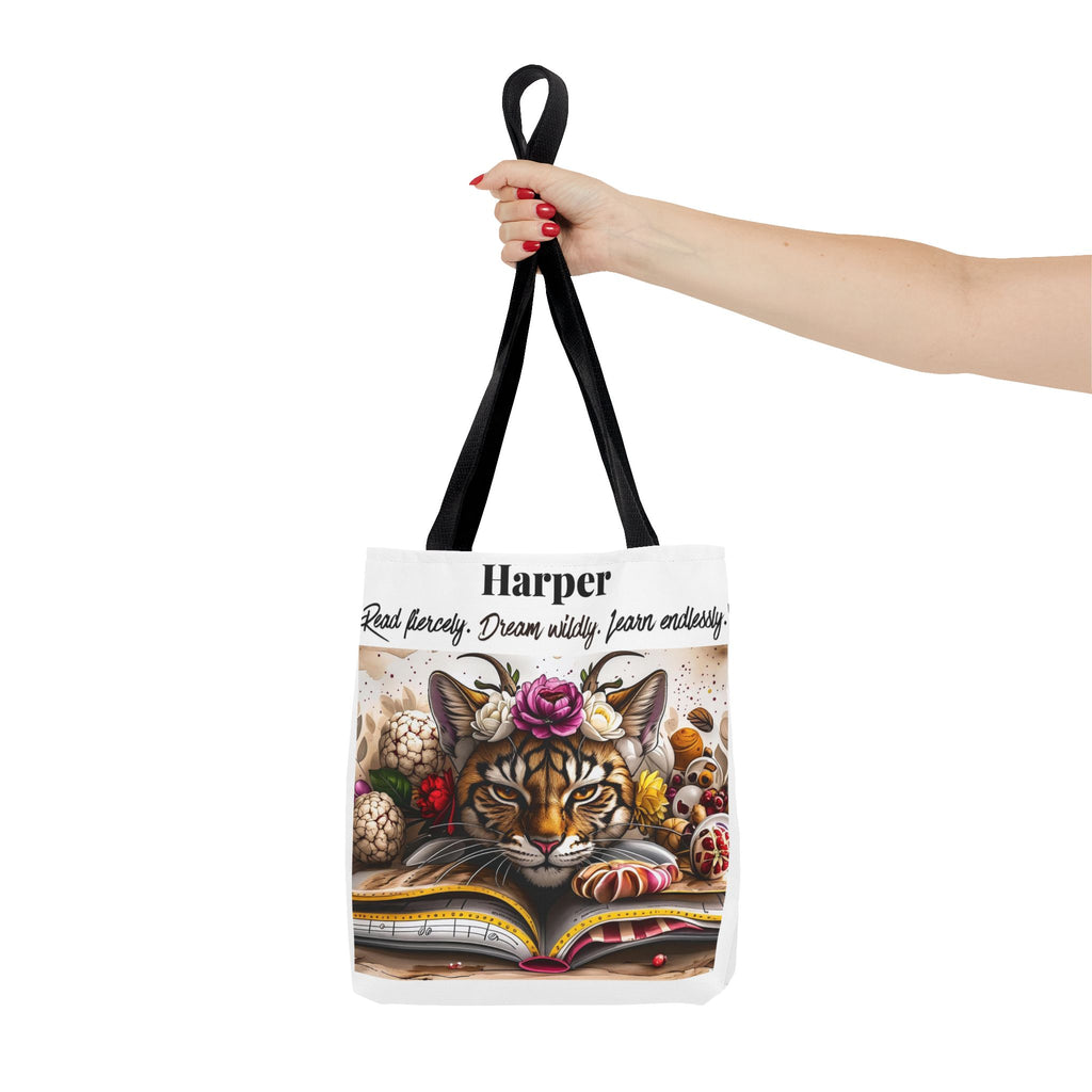 Personalized Reading Tote Bag | Custom Name Tote | Book Lover Bag | Library Bag | Reading Tiger Tote | Dream Wildly Book Bag