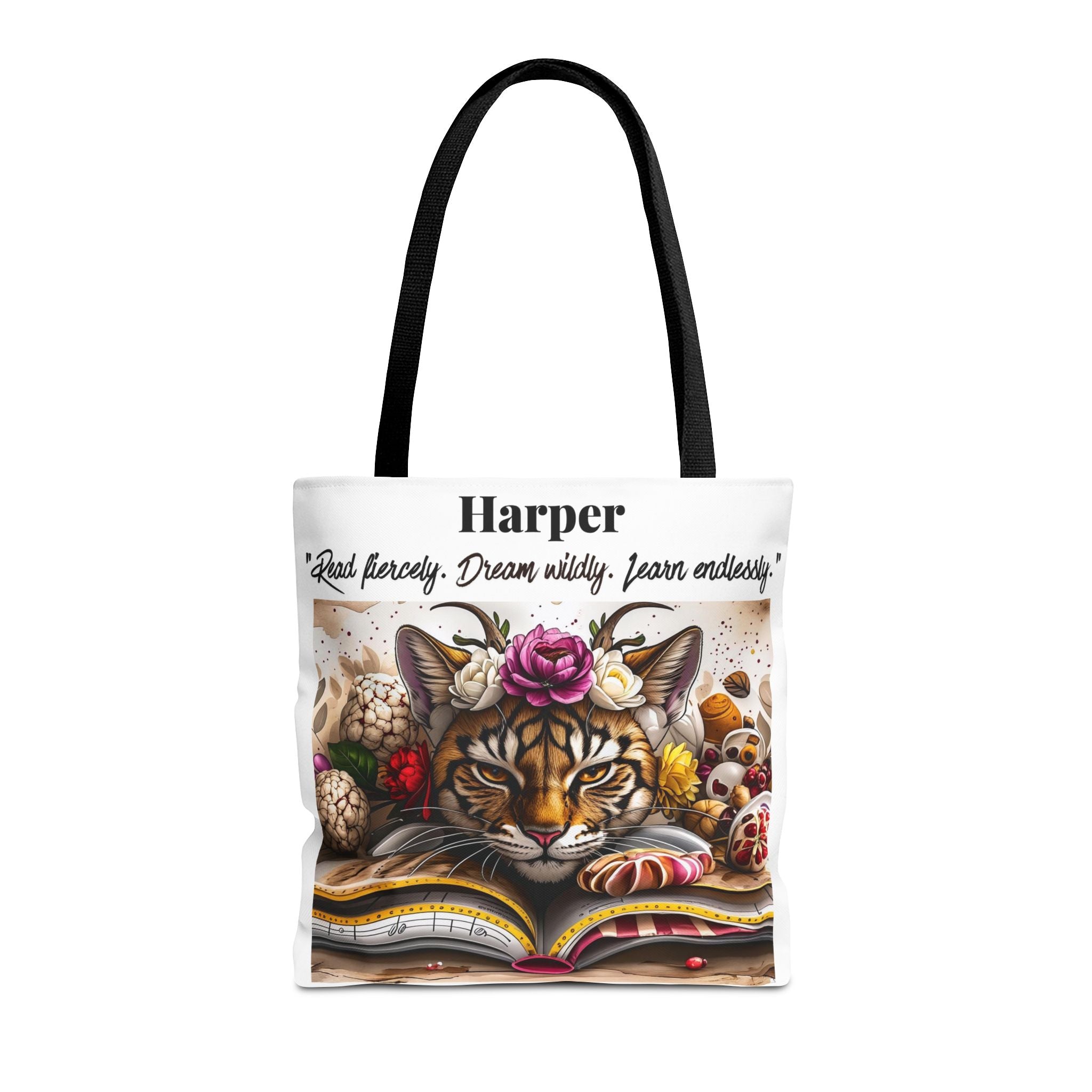 Personalized Reading Tote Bag | Custom Name Tote | Book Lover Bag | Library Bag | Reading Tiger Tote | Dream Wildly Book Bag
