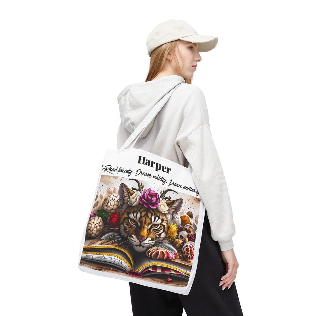 Personalized Reading Tote Bag | Custom Name Tote | Book Lover Bag | Library Bag | Reading Tiger Tote | Dream Wildly Book Bag