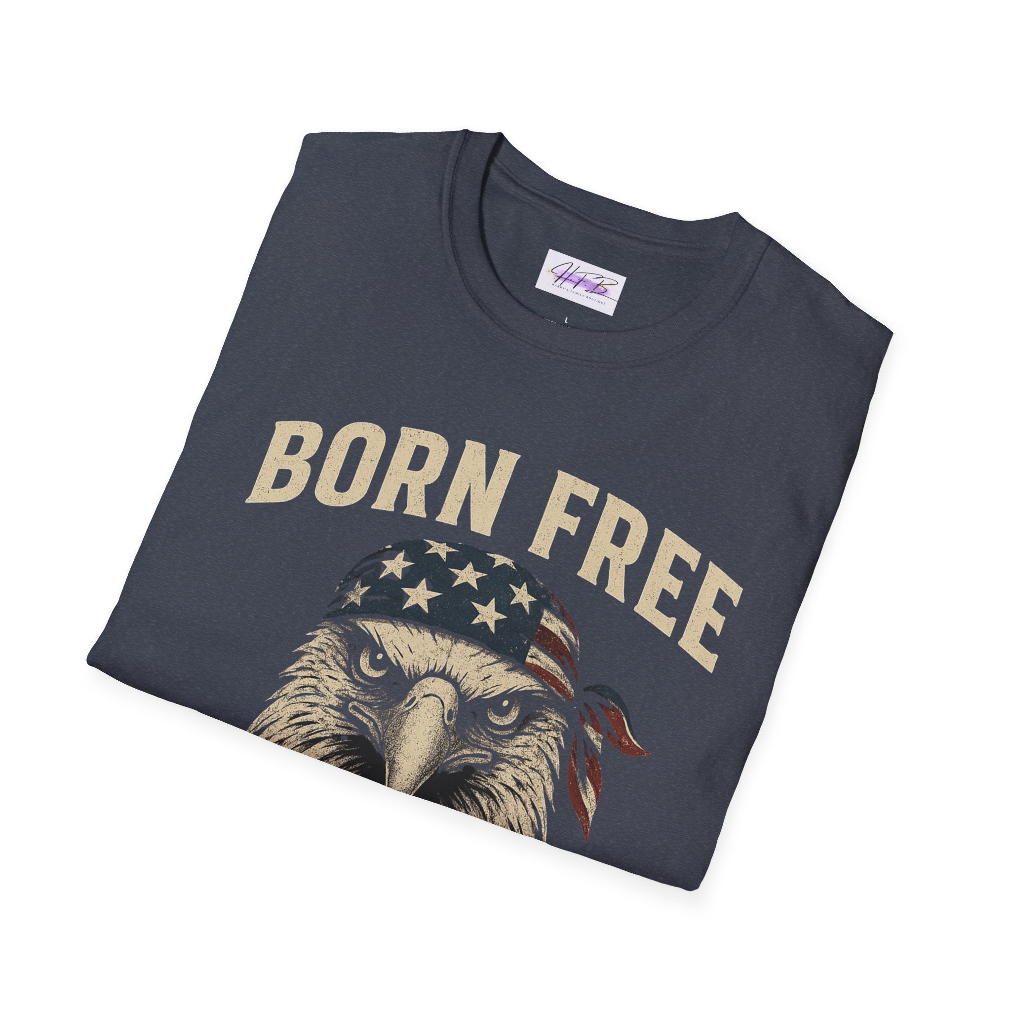 Born Free, Born Again Eagle Unisex Softstyle T-Shirt, Patriotic Graphic Tee for Independence Day, Memorial Day, Labor Day, Casual Wear, Gift