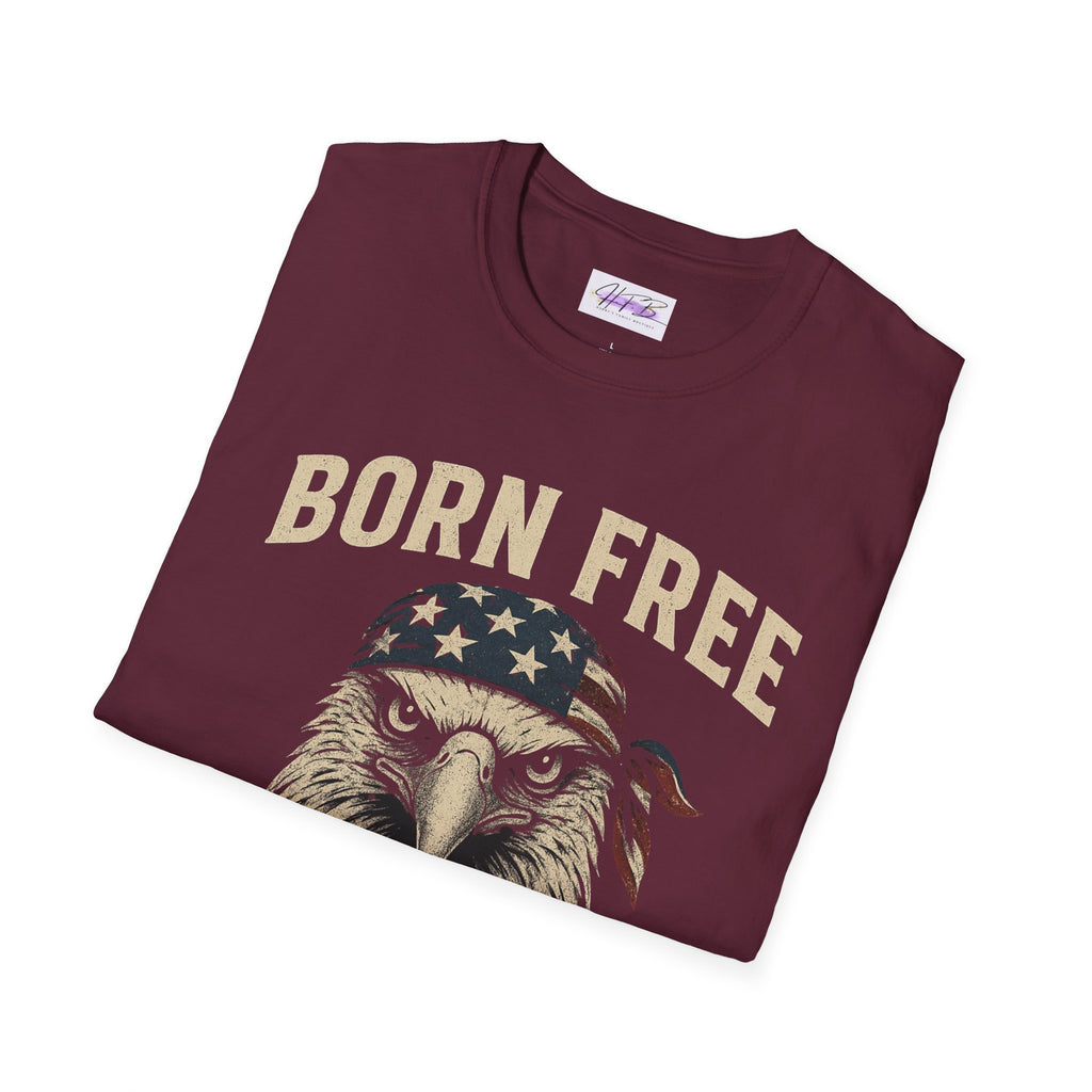 Born Free, Born Again Eagle Unisex Softstyle T-Shirt, Patriotic Graphic Tee for Independence Day, Memorial Day, Labor Day, Casual Wear, Gift