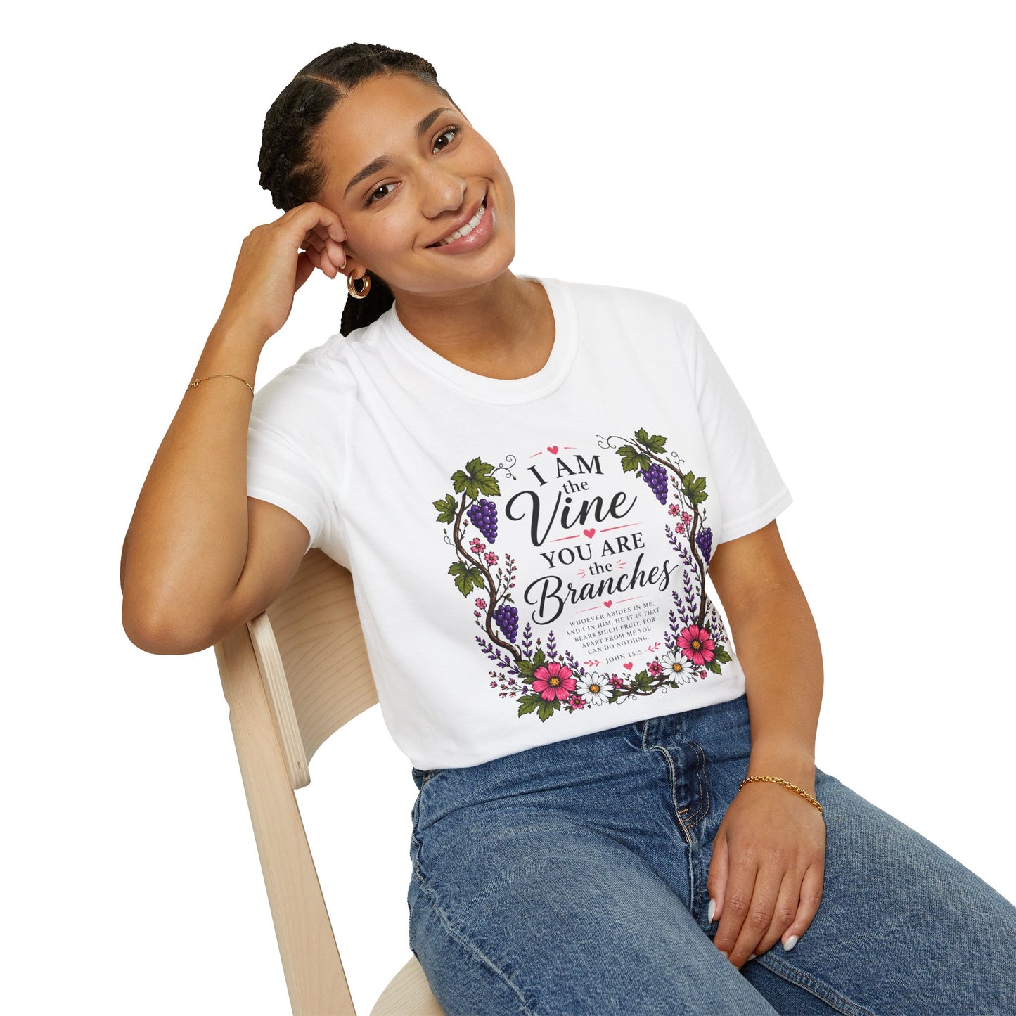 T-Shirt — "I Am the Vine, You Are the Branches" Floral Christian Graphic Tee
