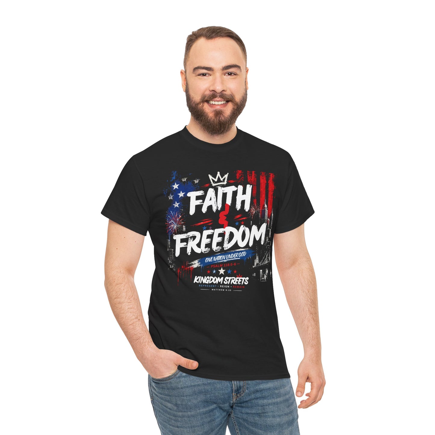 Faith & Freedom T-Shirt — Patriotic Christian Graphic Tee (Kingdom Streets)