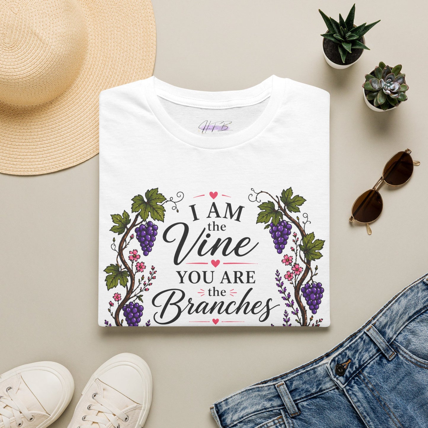 T-Shirt — "I Am the Vine, You Are the Branches" Floral Christian Graphic Tee