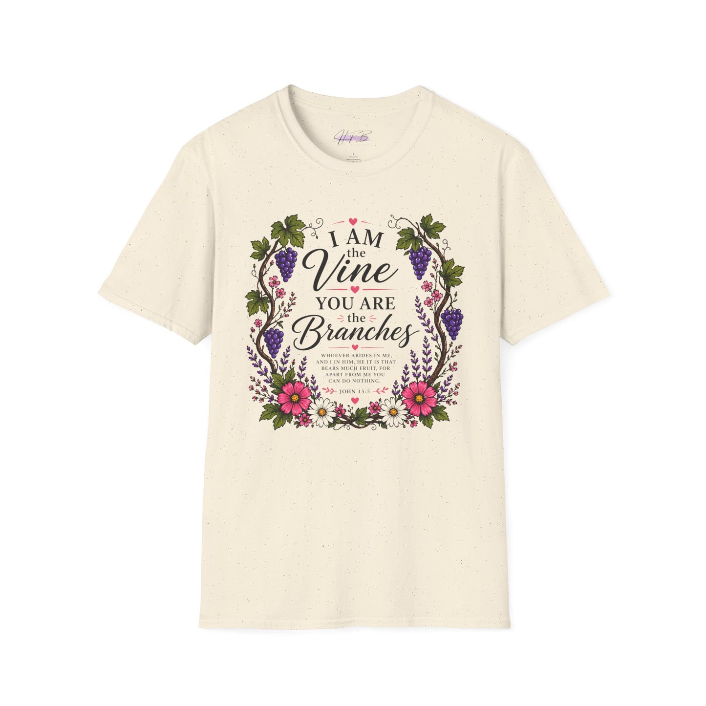 T-Shirt — "I Am the Vine, You Are the Branches" Floral Christian Graphic Tee