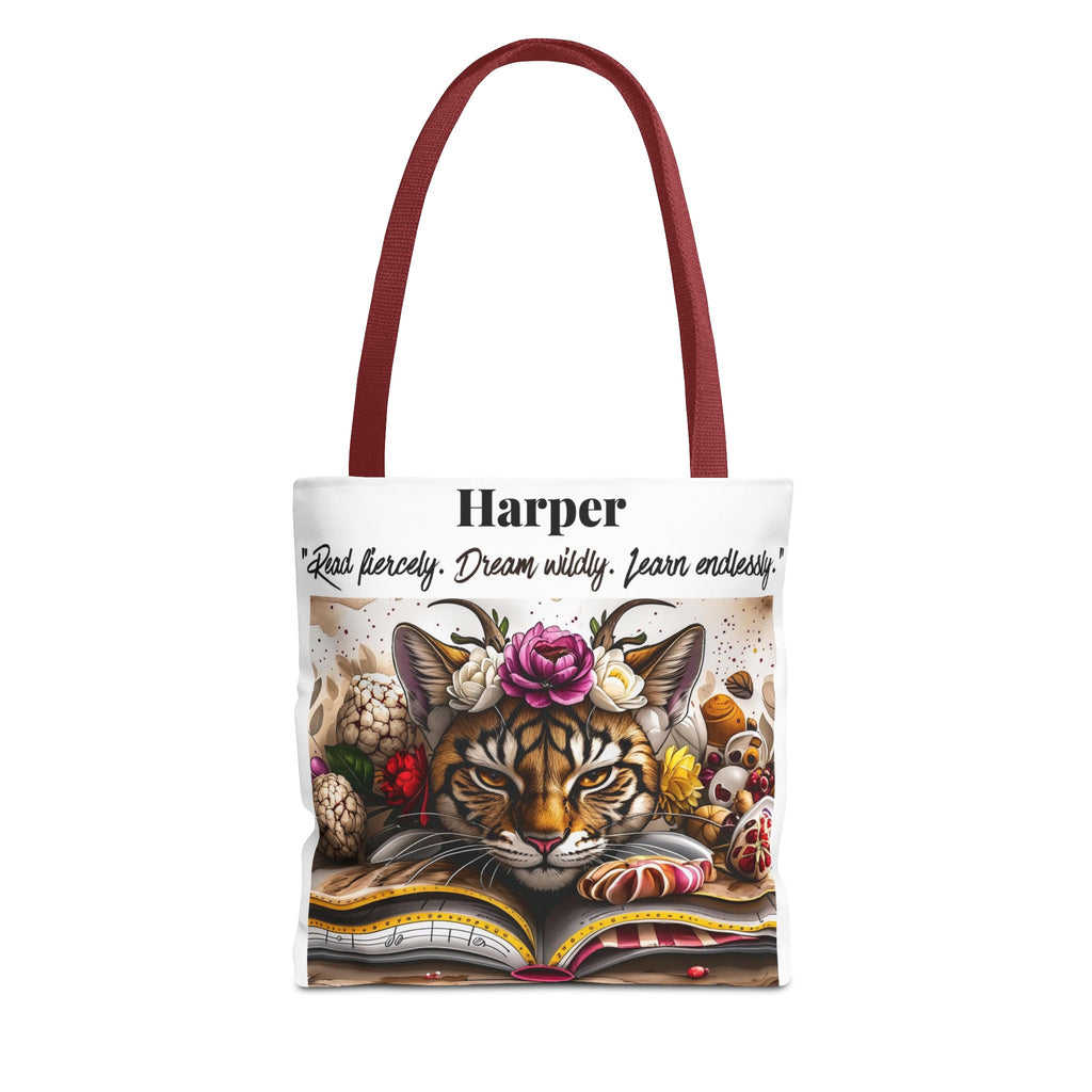 Personalized Reading Tote Bag | Custom Name Tote | Book Lover Bag | Library Bag | Reading Tiger Tote | Dream Wildly Book Bag