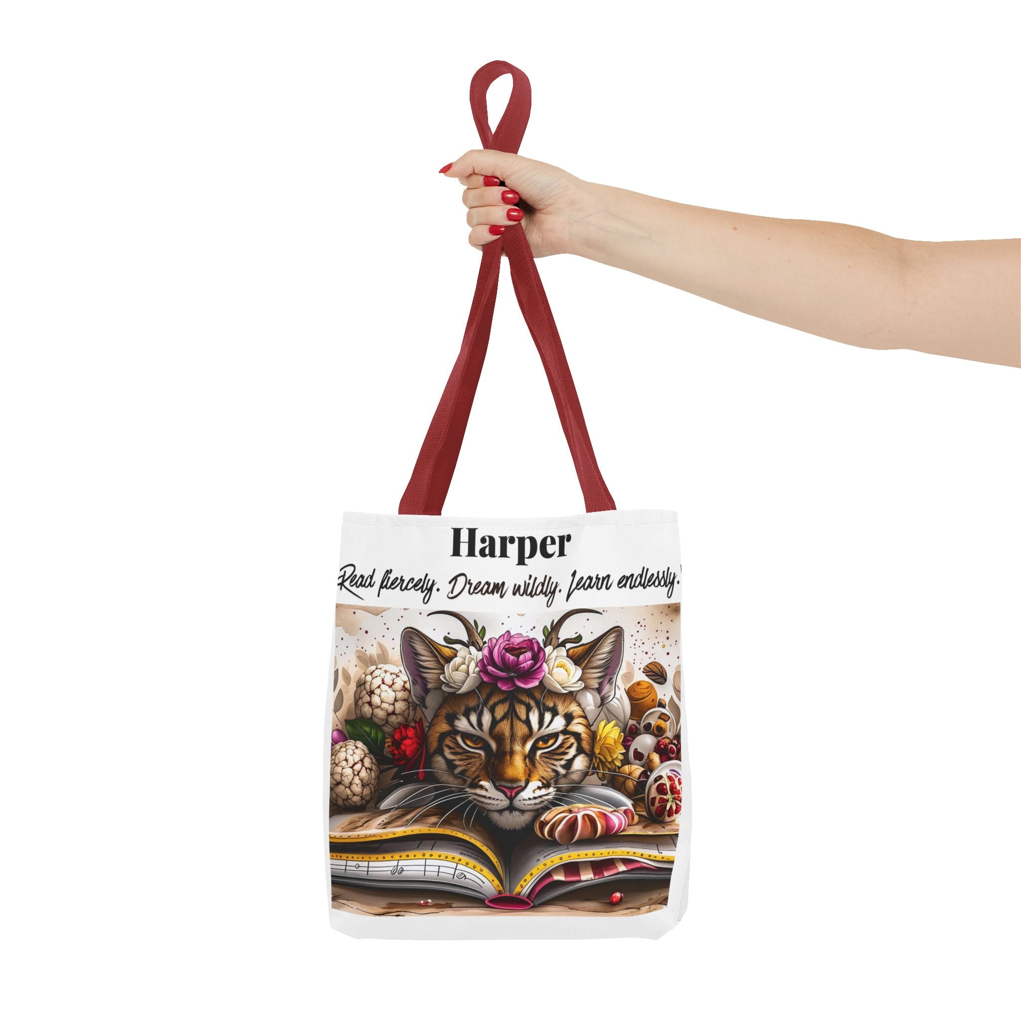 Personalized Reading Tote Bag | Custom Name Tote | Book Lover Bag | Library Bag | Reading Tiger Tote | Dream Wildly Book Bag