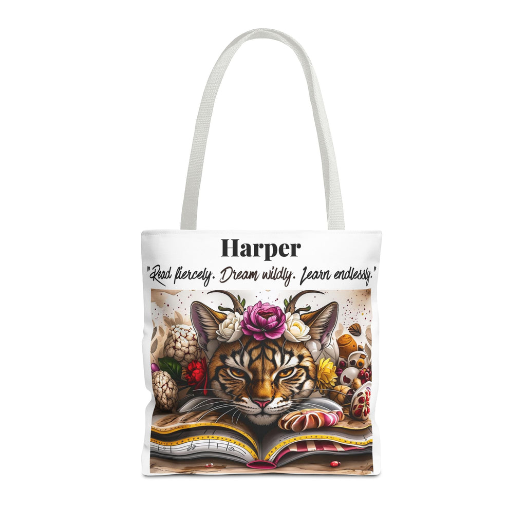Personalized Reading Tote Bag | Custom Name Tote | Book Lover Bag | Library Bag | Reading Tiger Tote | Dream Wildly Book Bag