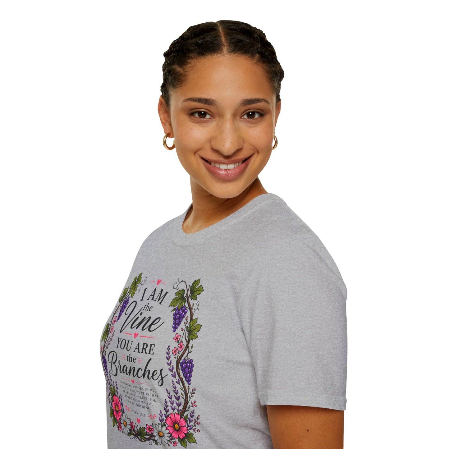 T-Shirt — "I Am the Vine, You Are the Branches" Floral Christian Graphic Tee