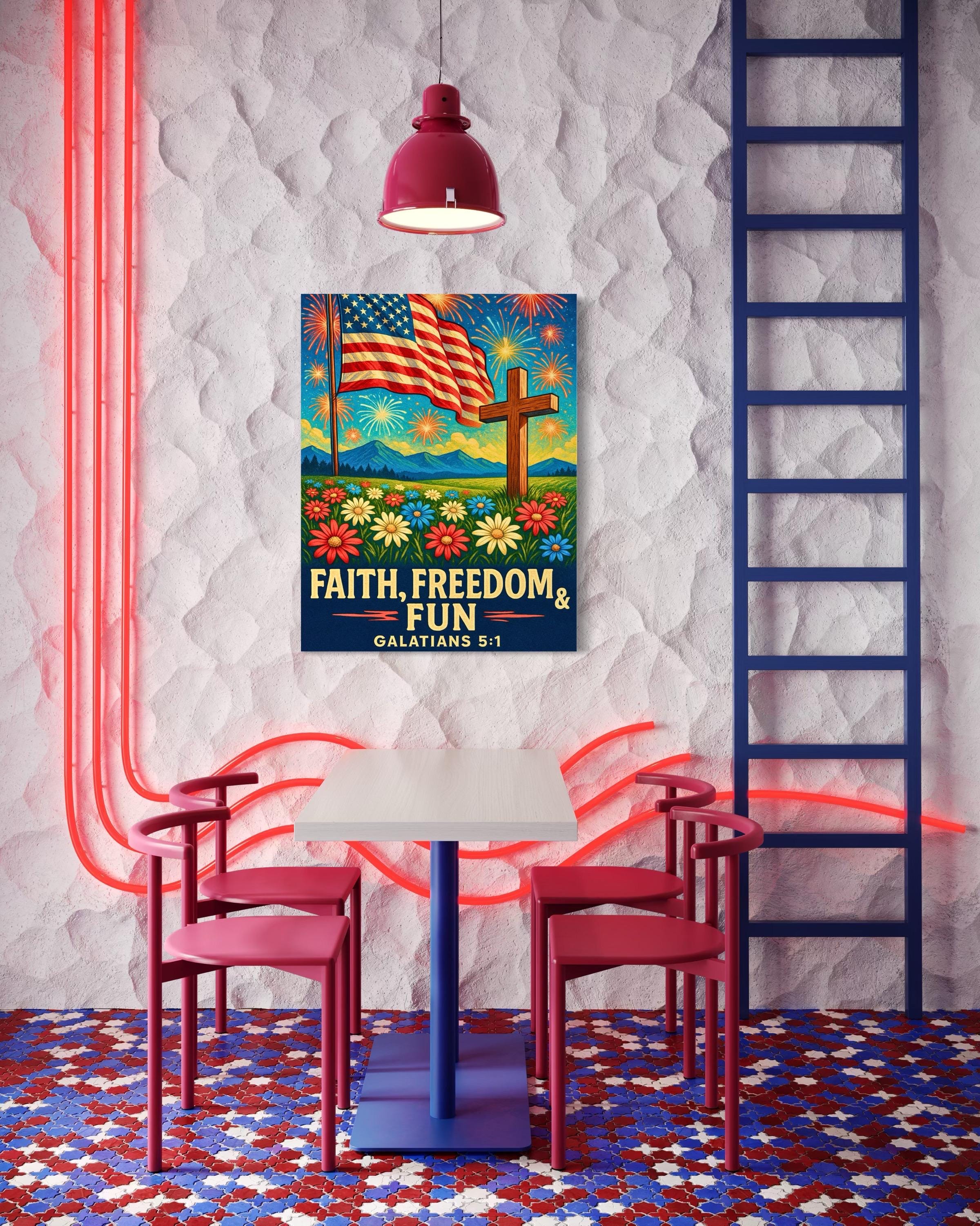 Patriotic Faith Digital Download | American Flag Fireworks Cross Art | Galatians 5:1 Printable | 4th of July Shirt or Tote Design | Christia