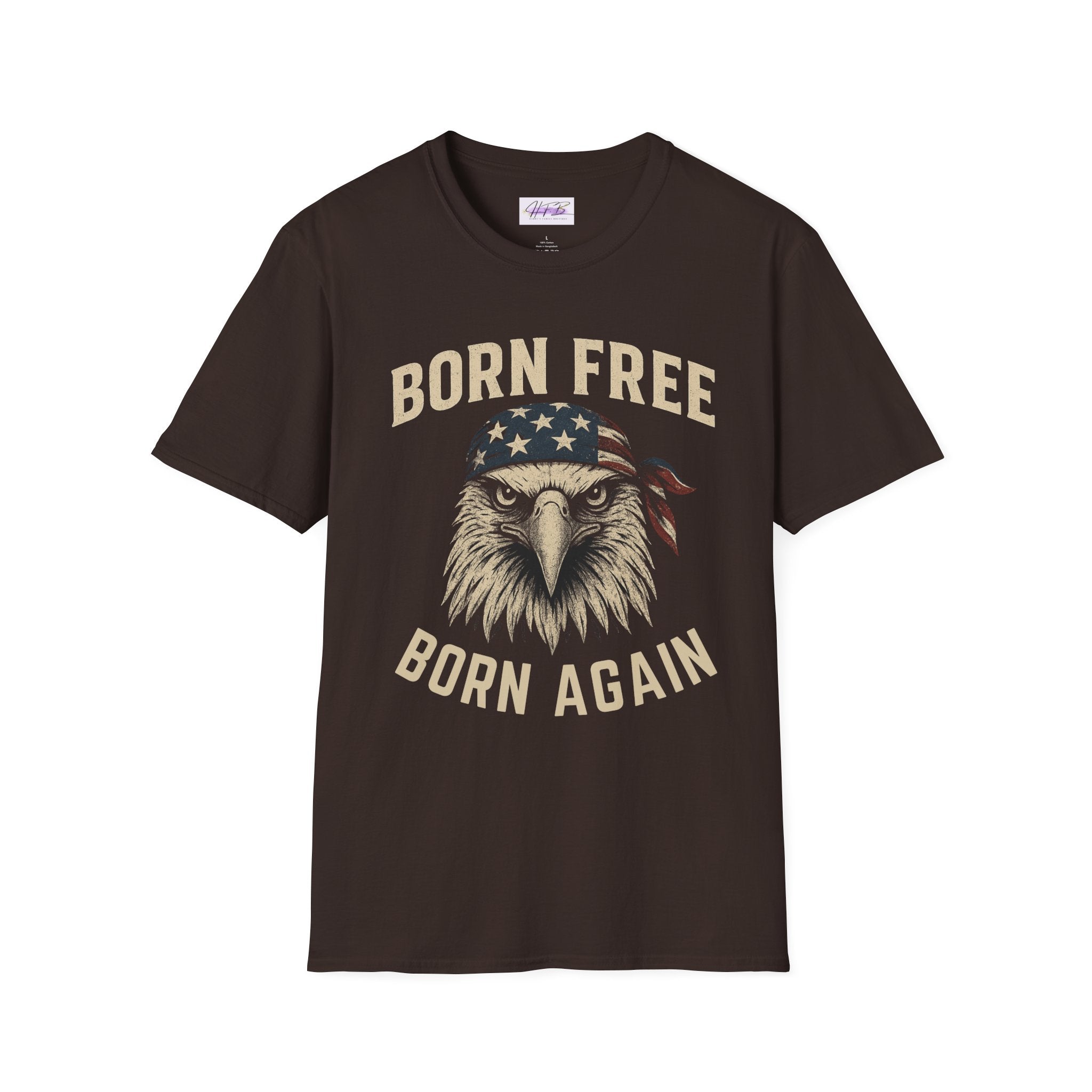 Born Free, Born Again Eagle Unisex Softstyle T-Shirt, Patriotic Graphic Tee for Independence Day, Memorial Day, Labor Day, Casual Wear, Gift