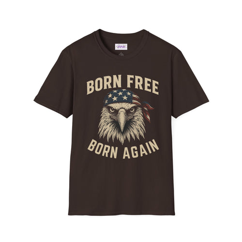 Born Free, Born Again Eagle Unisex Softstyle T-Shirt, Patriotic Graphic Tee for Independence Day, Memorial Day, Labor Day, Casual Wear, Gift