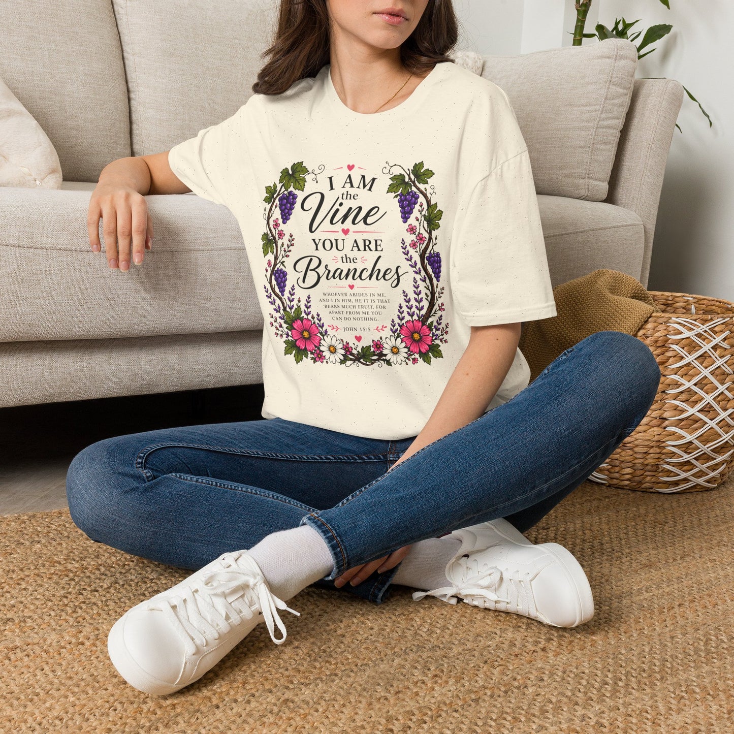 T-Shirt — "I Am the Vine, You Are the Branches" Floral Christian Graphic Tee