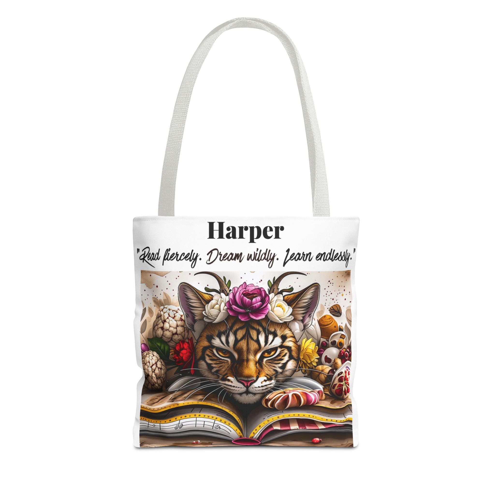 Personalized Reading Tote Bag | Custom Name Tote | Book Lover Bag | Library Bag | Reading Tiger Tote | Dream Wildly Book Bag