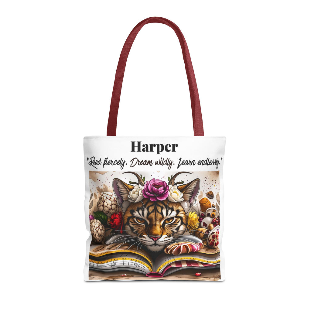 Personalized Reading Tote Bag | Custom Name Tote | Book Lover Bag | Library Bag | Reading Tiger Tote | Dream Wildly Book Bag