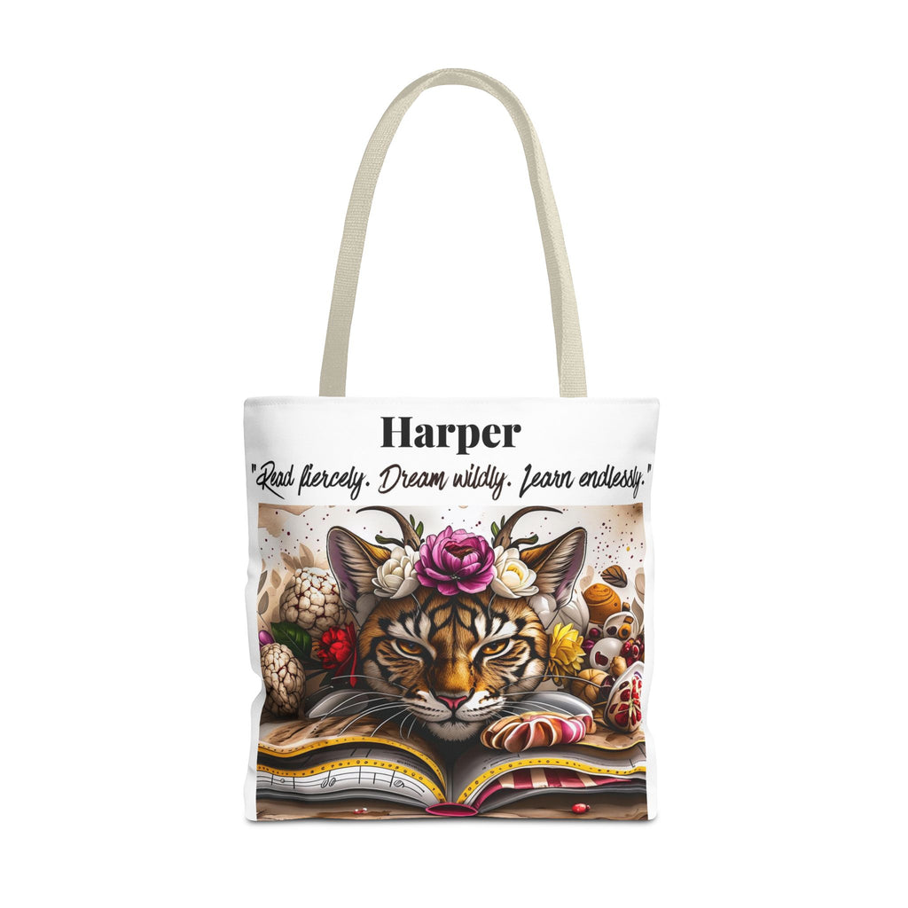 Personalized Reading Tote Bag | Custom Name Tote | Book Lover Bag | Library Bag | Reading Tiger Tote | Dream Wildly Book Bag