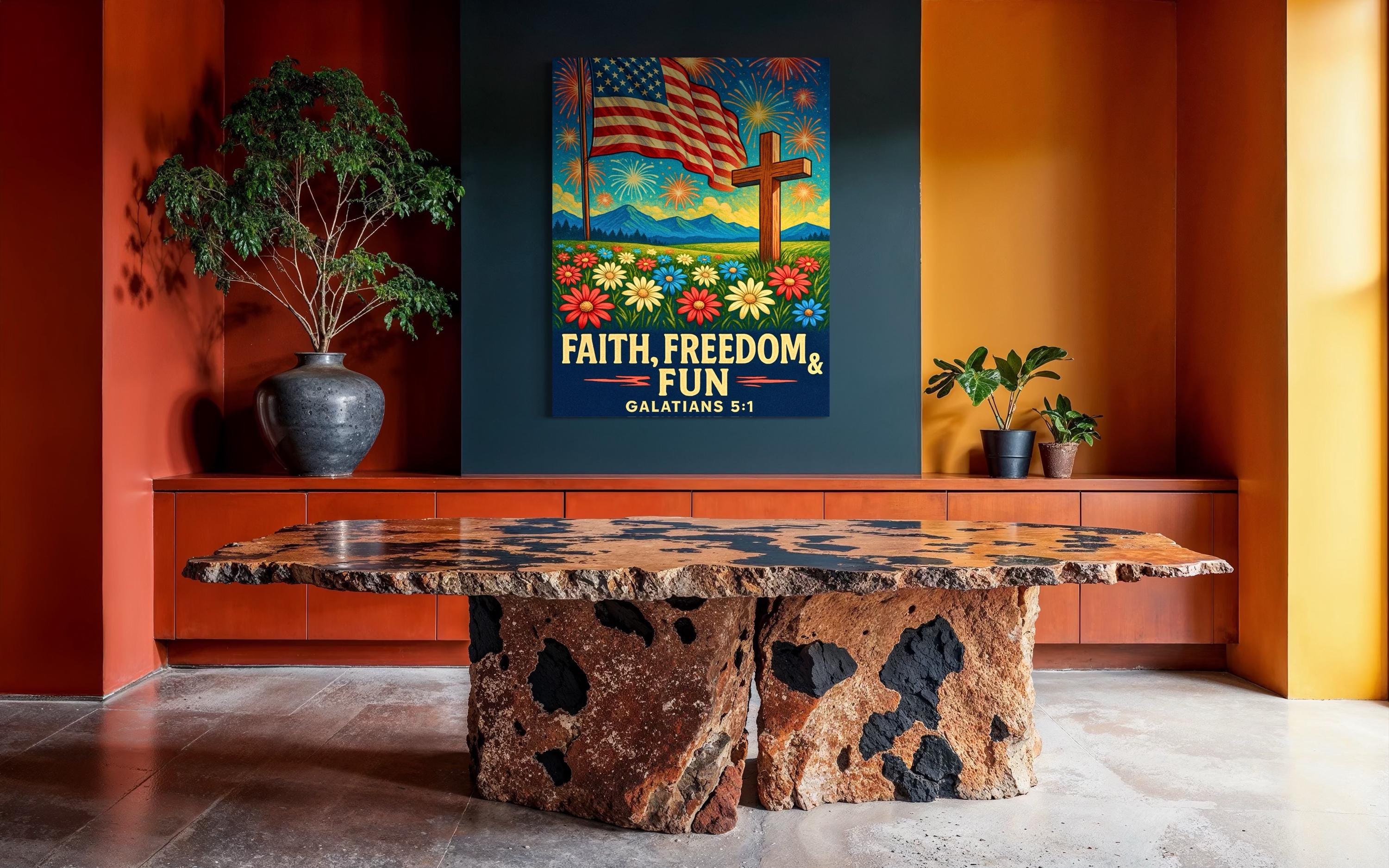 Patriotic Faith Digital Download | American Flag Fireworks Cross Art | Galatians 5:1 Printable | 4th of July Shirt or Tote Design | Christia