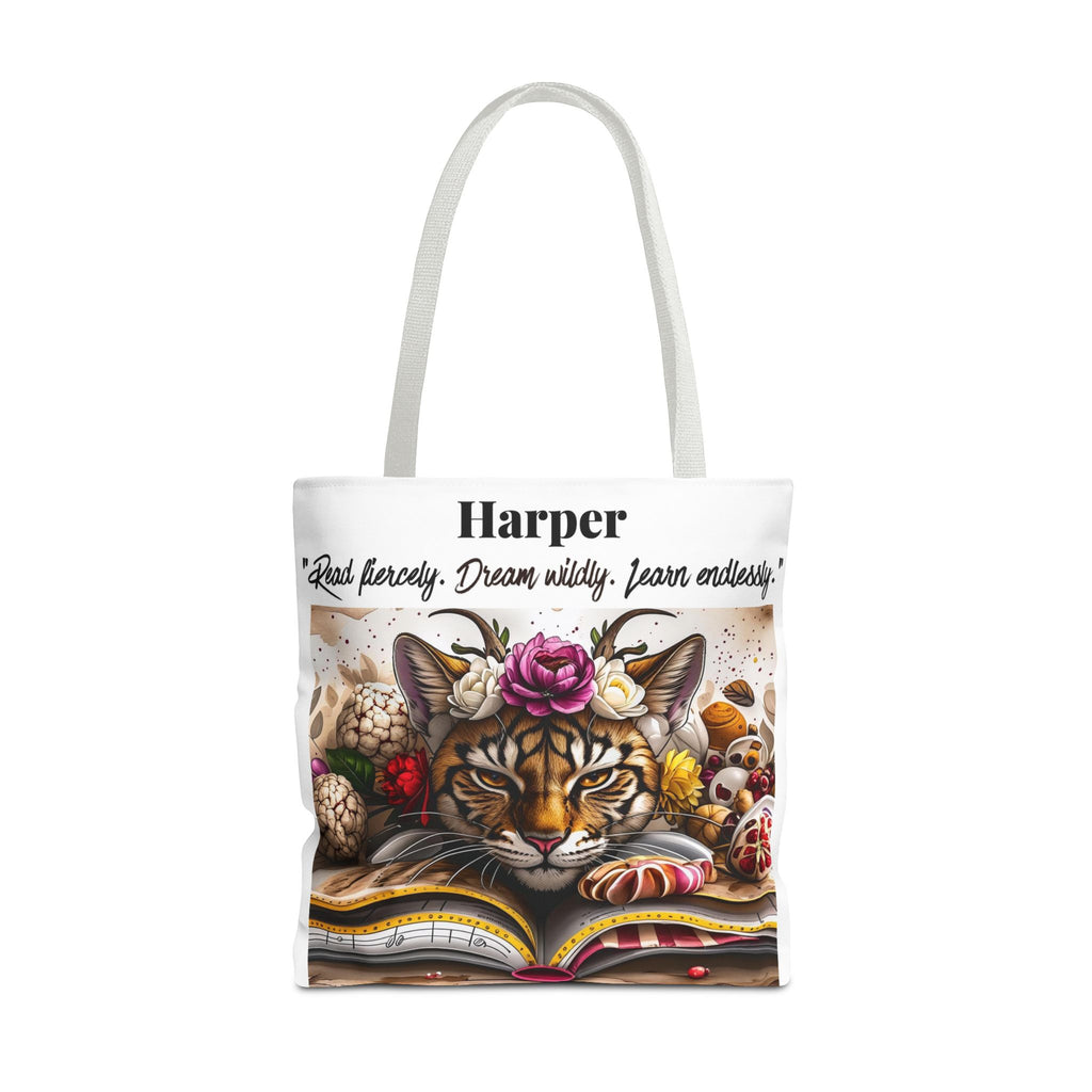Personalized Reading Tote Bag | Custom Name Tote | Book Lover Bag | Library Bag | Reading Tiger Tote | Dream Wildly Book Bag