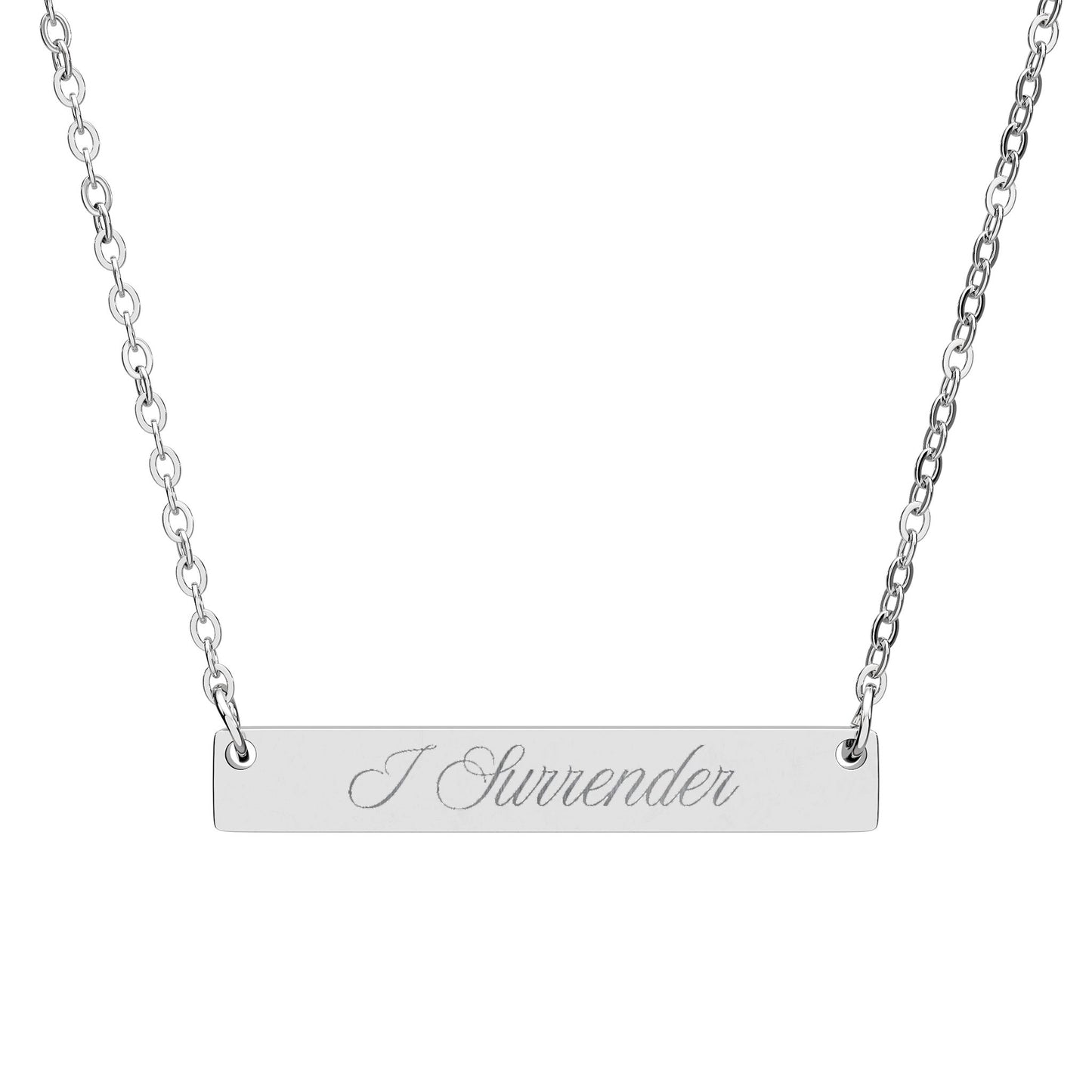 Engraved Horizontal Bar Necklace | "I Surrender" Bar Necklace