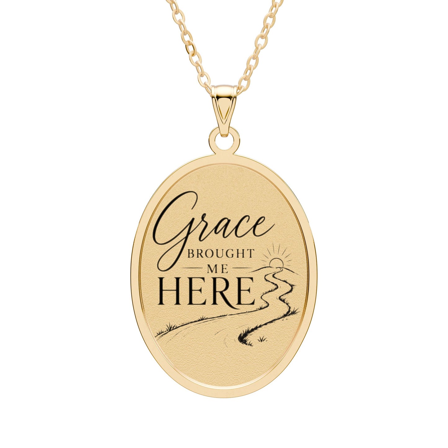 Oval Pendant — 'Grace Broke Me Here' Inspirational Engraved Necklace