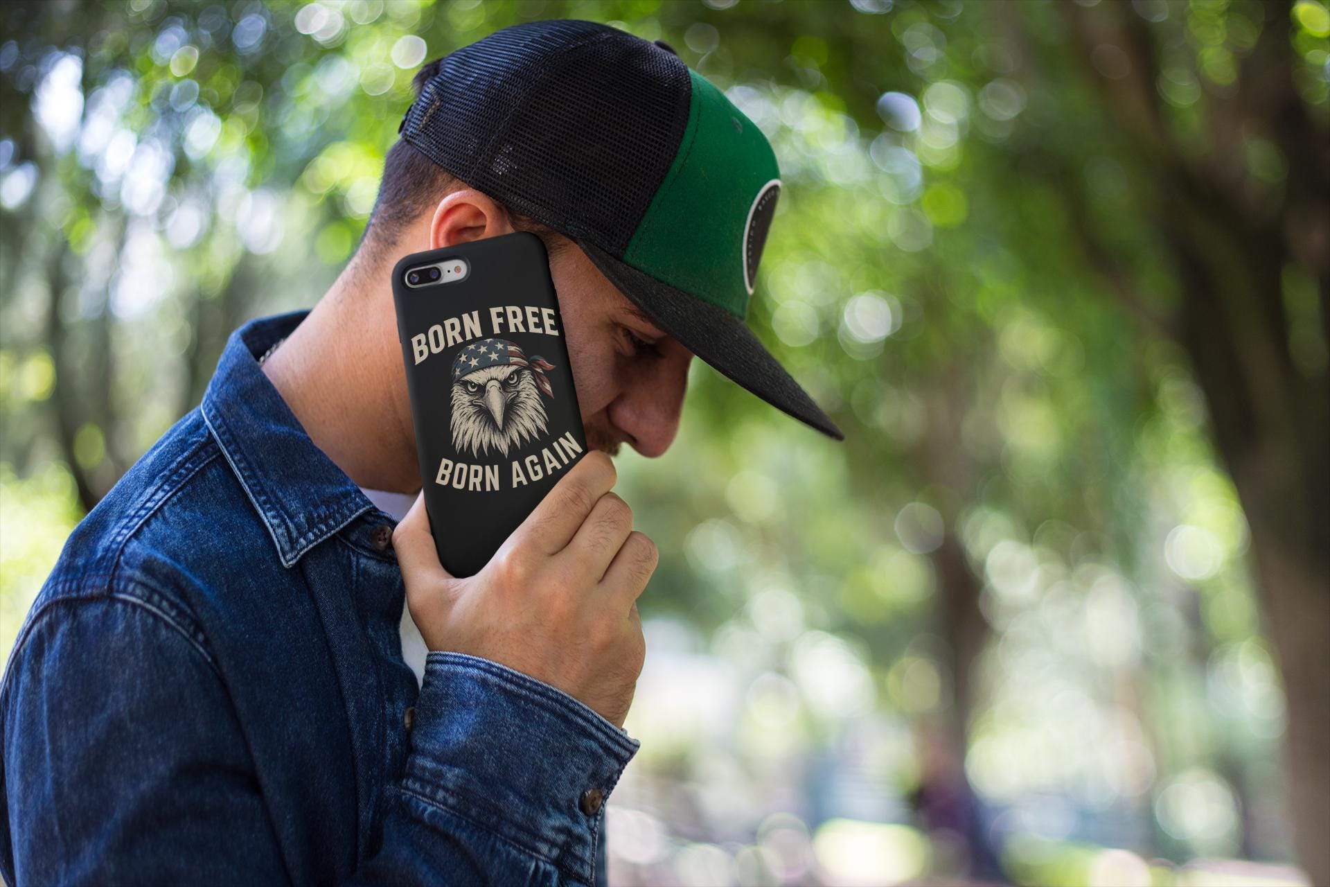 Born Free Born Again Eagle Shirt | Patriotic Christian T-Shirt | Bald Eagle Bandana USA Flag | 4th of July Shirt | Faith and Freedom Tee