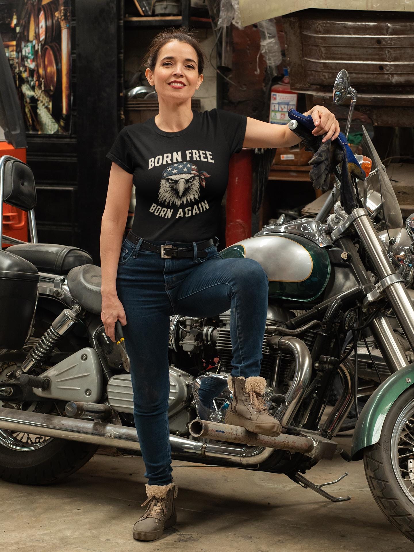 Born Free Born Again Eagle Shirt | Patriotic Christian T-Shirt | Bald Eagle Bandana USA Flag | 4th of July Shirt | Faith and Freedom Tee