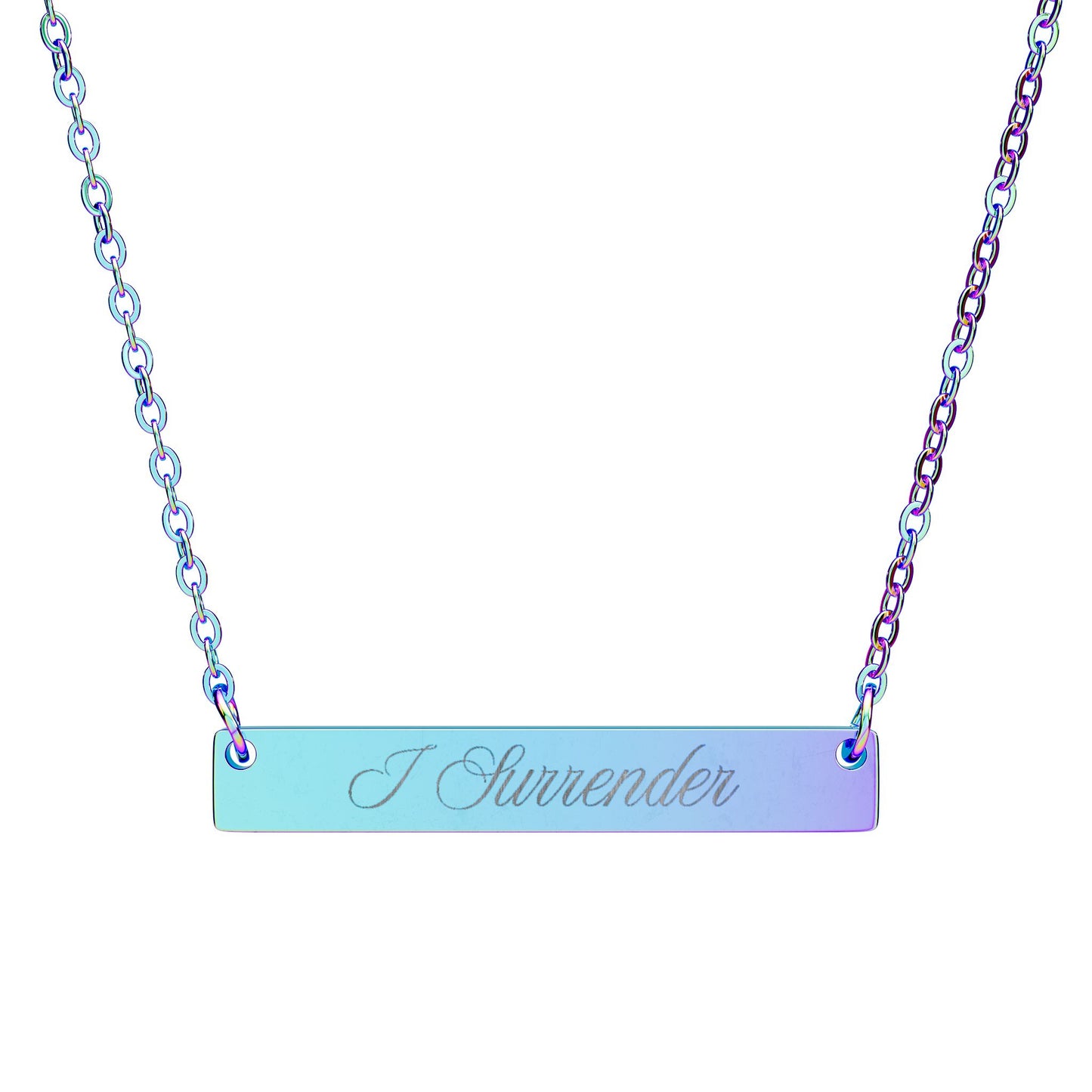 Engraved Horizontal Bar Necklace | "I Surrender" Bar Necklace
