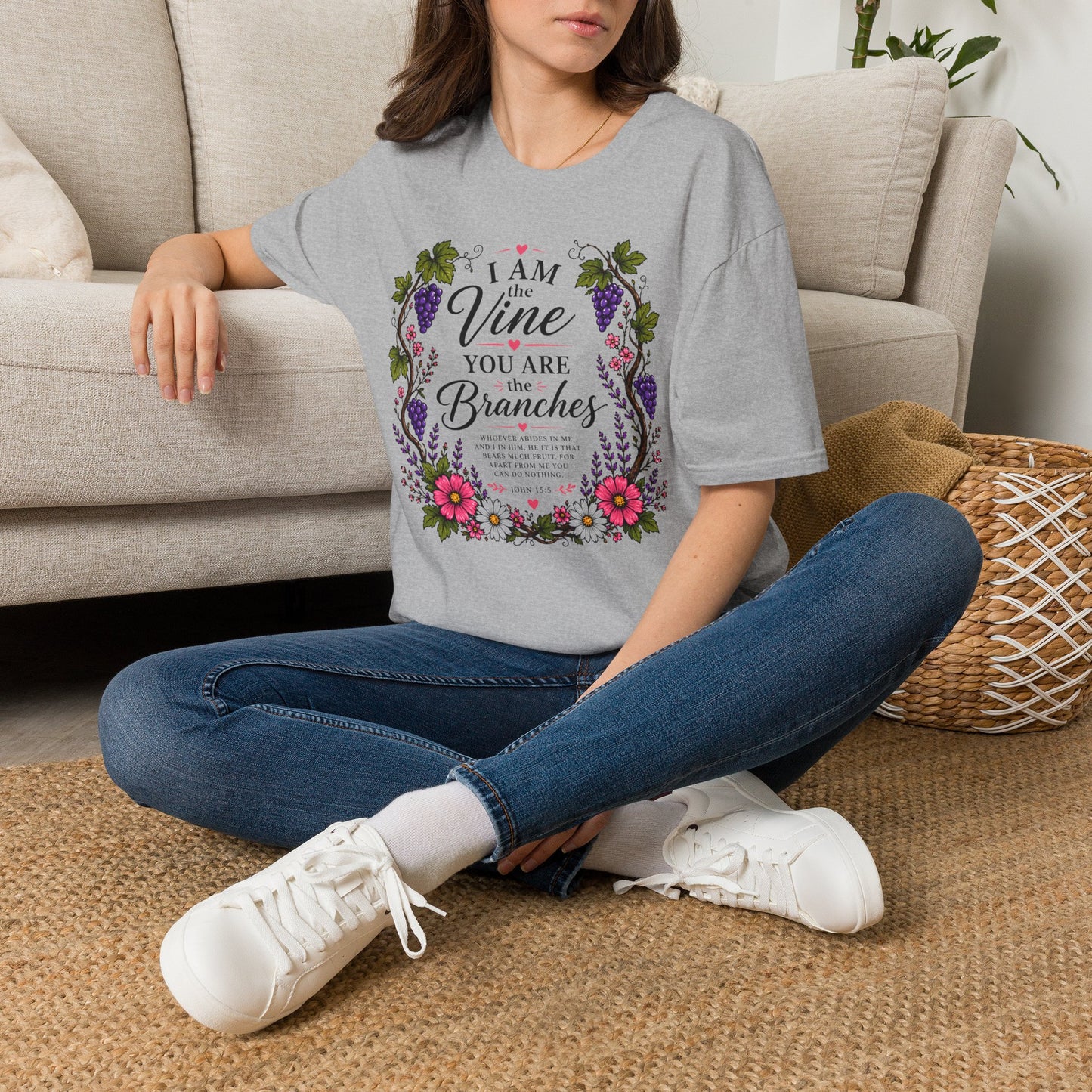 T-Shirt — "I Am the Vine, You Are the Branches" Floral Christian Graphic Tee