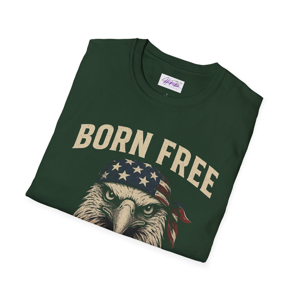 Born Free, Born Again Eagle Unisex Softstyle T-Shirt, Patriotic Graphic Tee for Independence Day, Memorial Day, Labor Day, Casual Wear, Gift