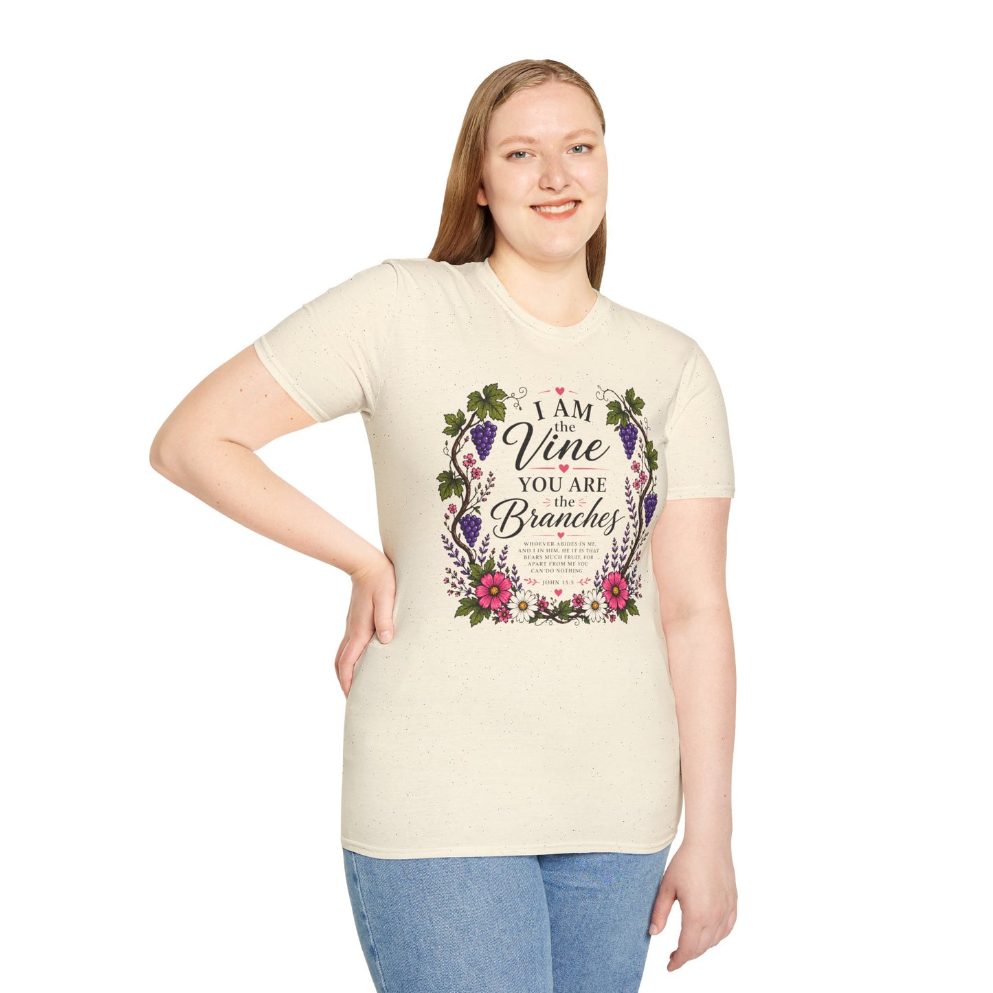 T-Shirt — "I Am the Vine, You Are the Branches" Floral Christian Graphic Tee