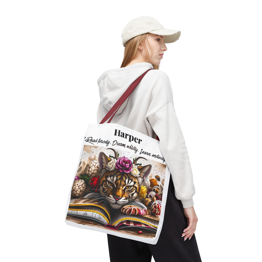 Personalized Reading Tote Bag | Custom Name Tote | Book Lover Bag | Library Bag | Reading Tiger Tote | Dream Wildly Book Bag