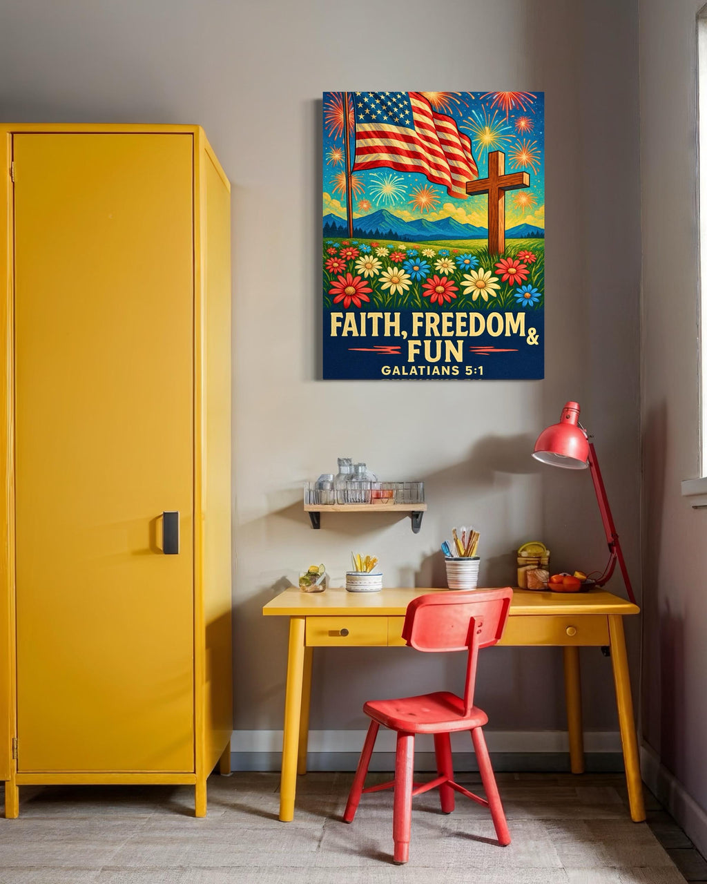 Patriotic Faith Digital Download | American Flag Fireworks Cross Art | Galatians 5:1 Printable | 4th of July Shirt or Tote Design | Christia