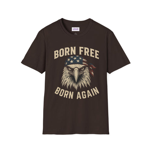 Born Free, Born Again Eagle Unisex Softstyle T-Shirt, Patriotic Graphic Tee for Independence Day, Memorial Day, Labor Day, Casual Wear, Gift