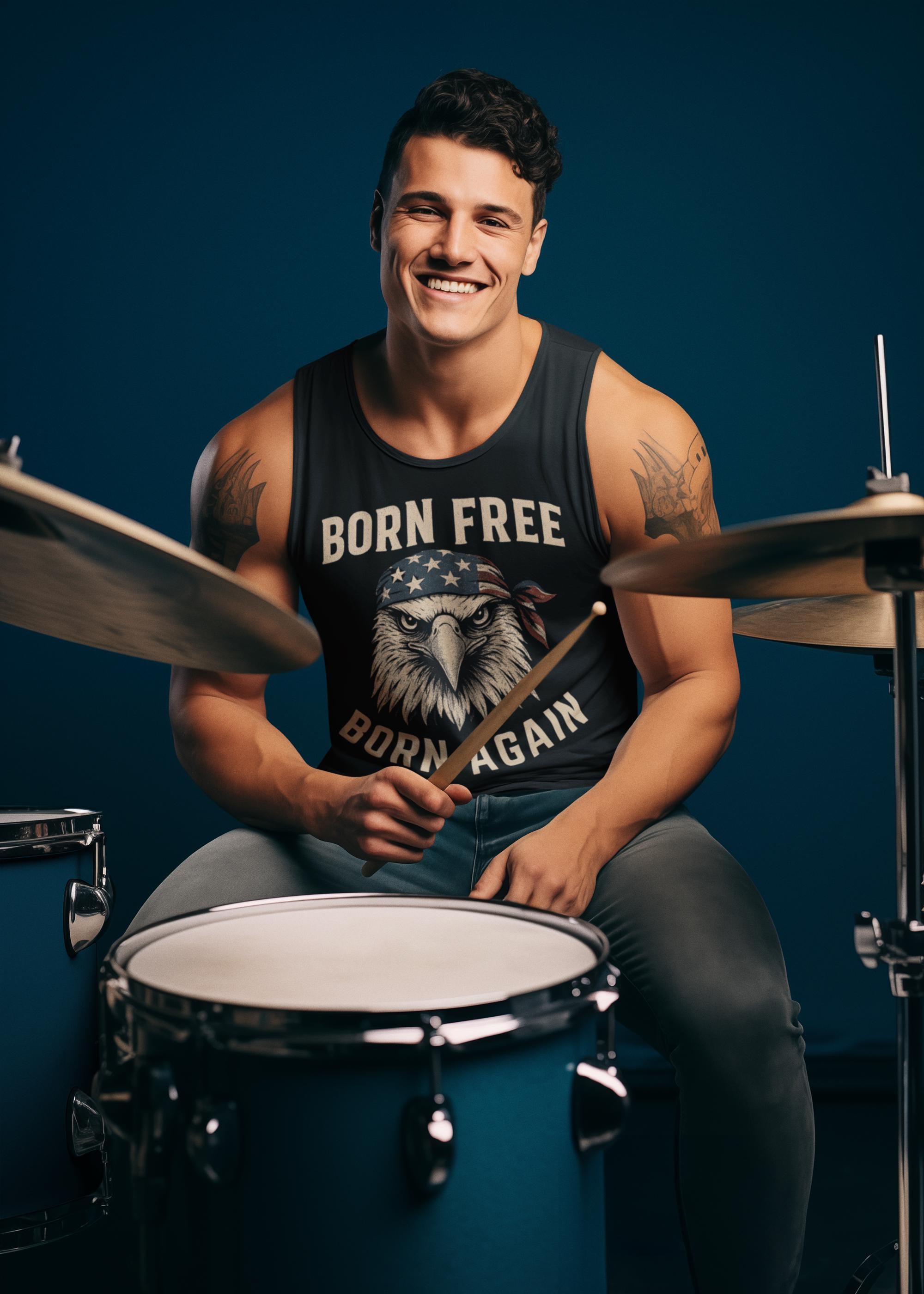 Born Free Born Again Eagle Shirt | Patriotic Christian T-Shirt | Bald Eagle Bandana USA Flag | 4th of July Shirt | Faith and Freedom Tee