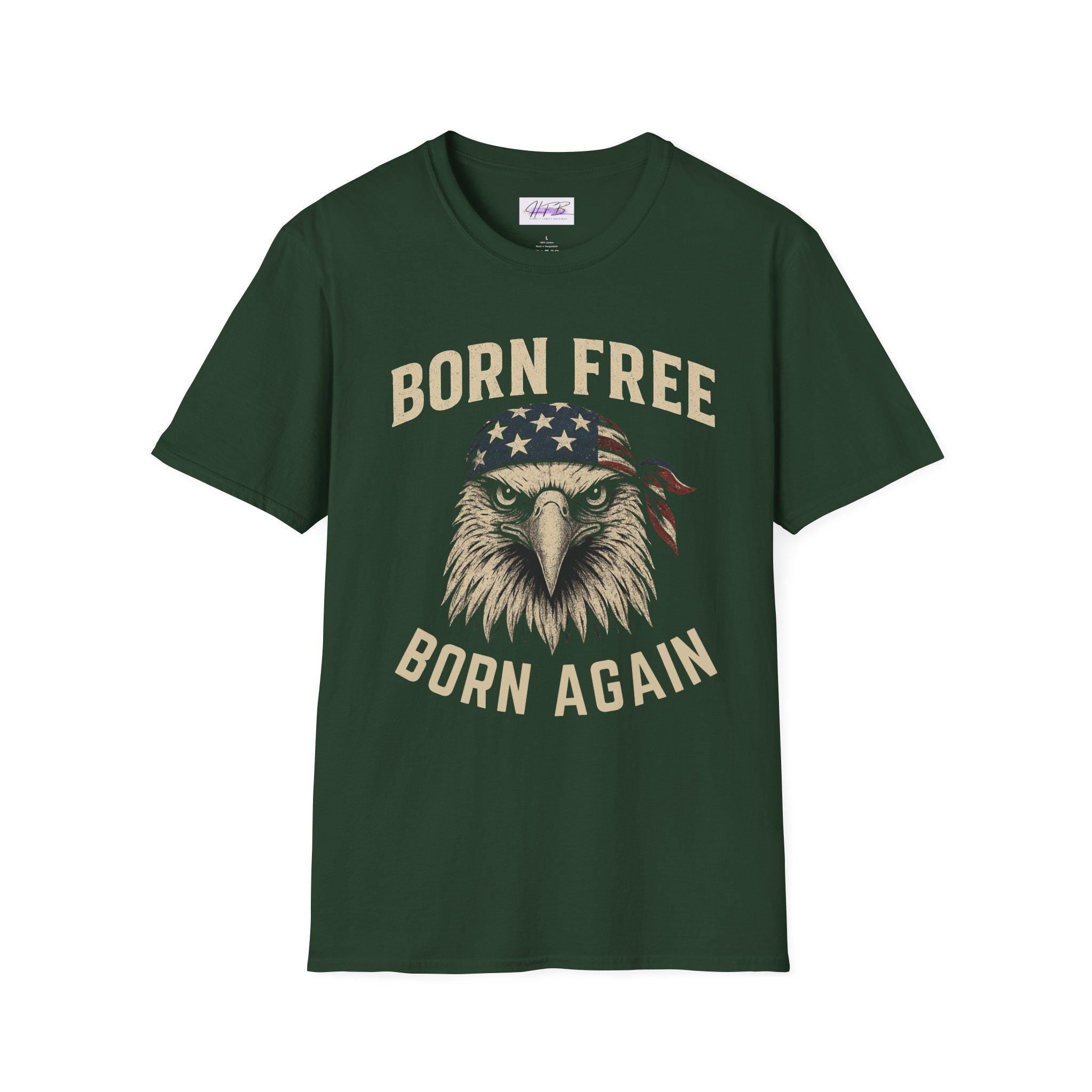 Born Free, Born Again Eagle Unisex Softstyle T-Shirt, Patriotic Graphic Tee for Independence Day, Memorial Day, Labor Day, Casual Wear, Gift
